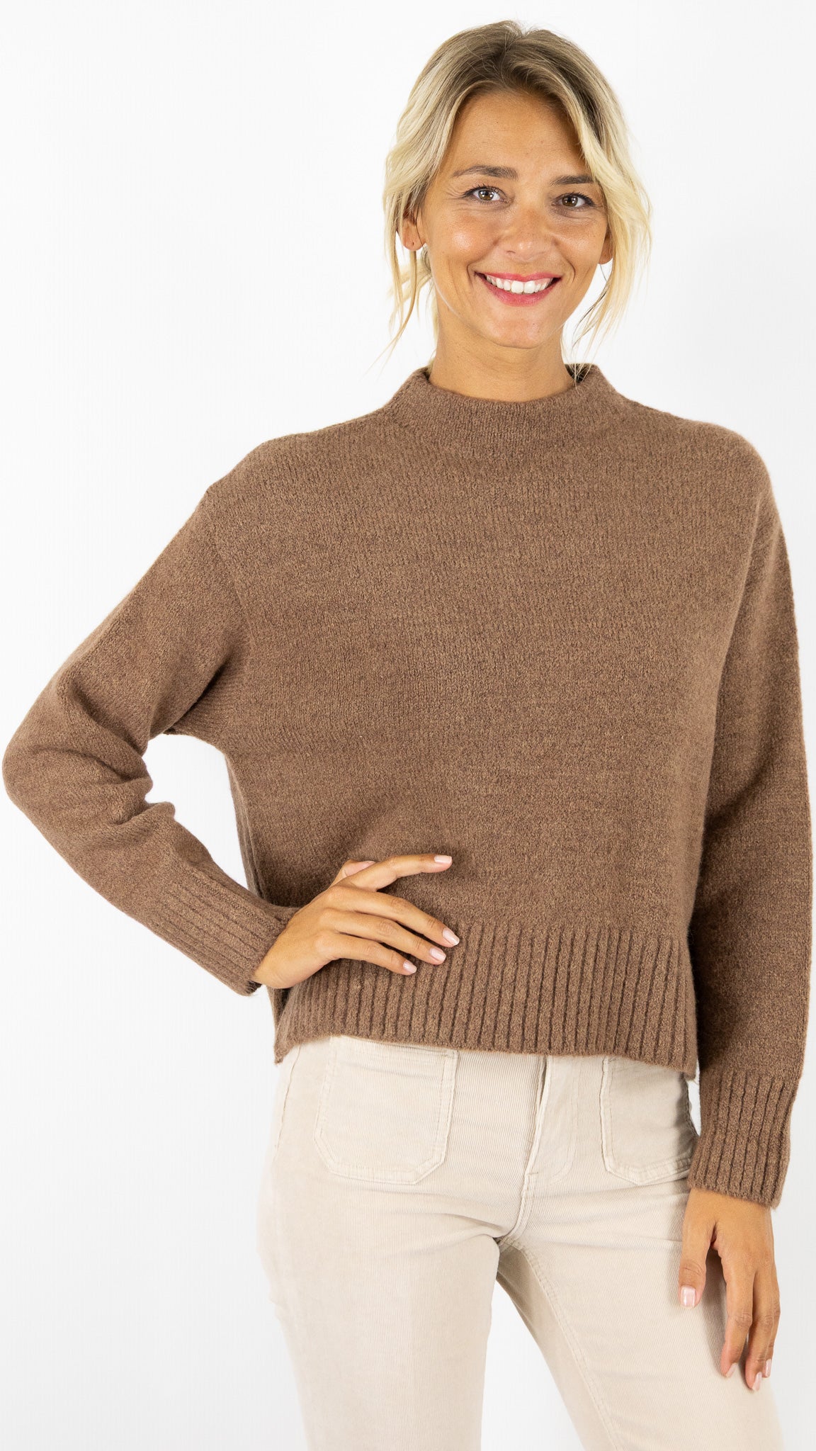 PULL EPAIS COL ROND FEMME AN'GE LORENA#COLOR_MARRON GLACE