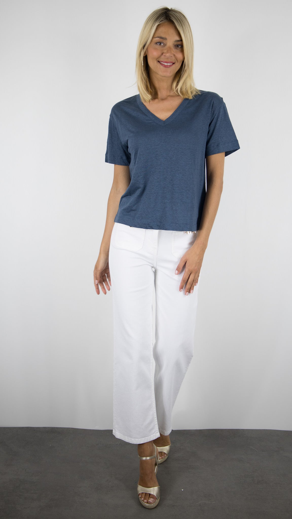 TEE SHIRT EN LIN MAJESTIC #COLOR_1121/BLEU DE NIMES