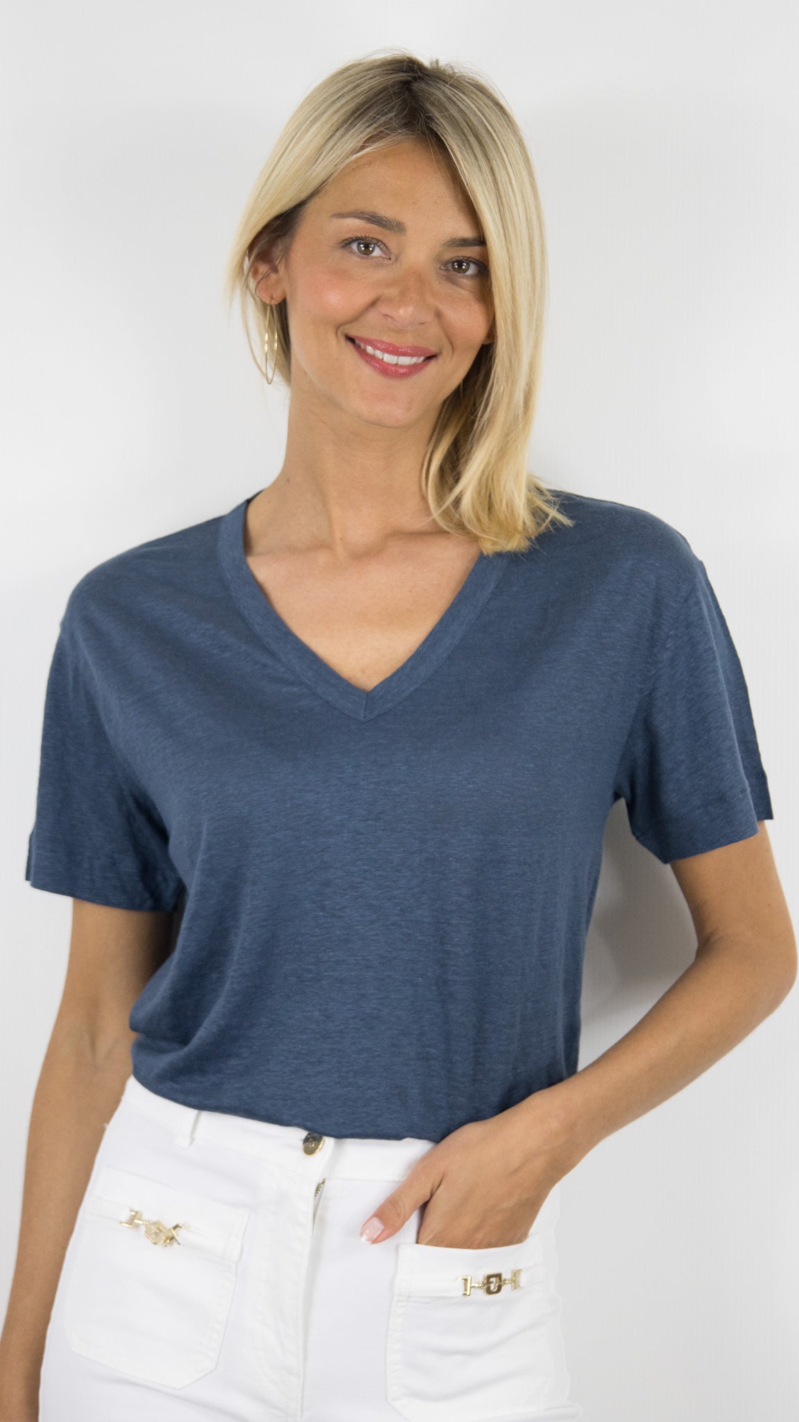 TEE SHIRT EN LIN MAJESTIC #COLOR_1121/BLEU DE NIMES