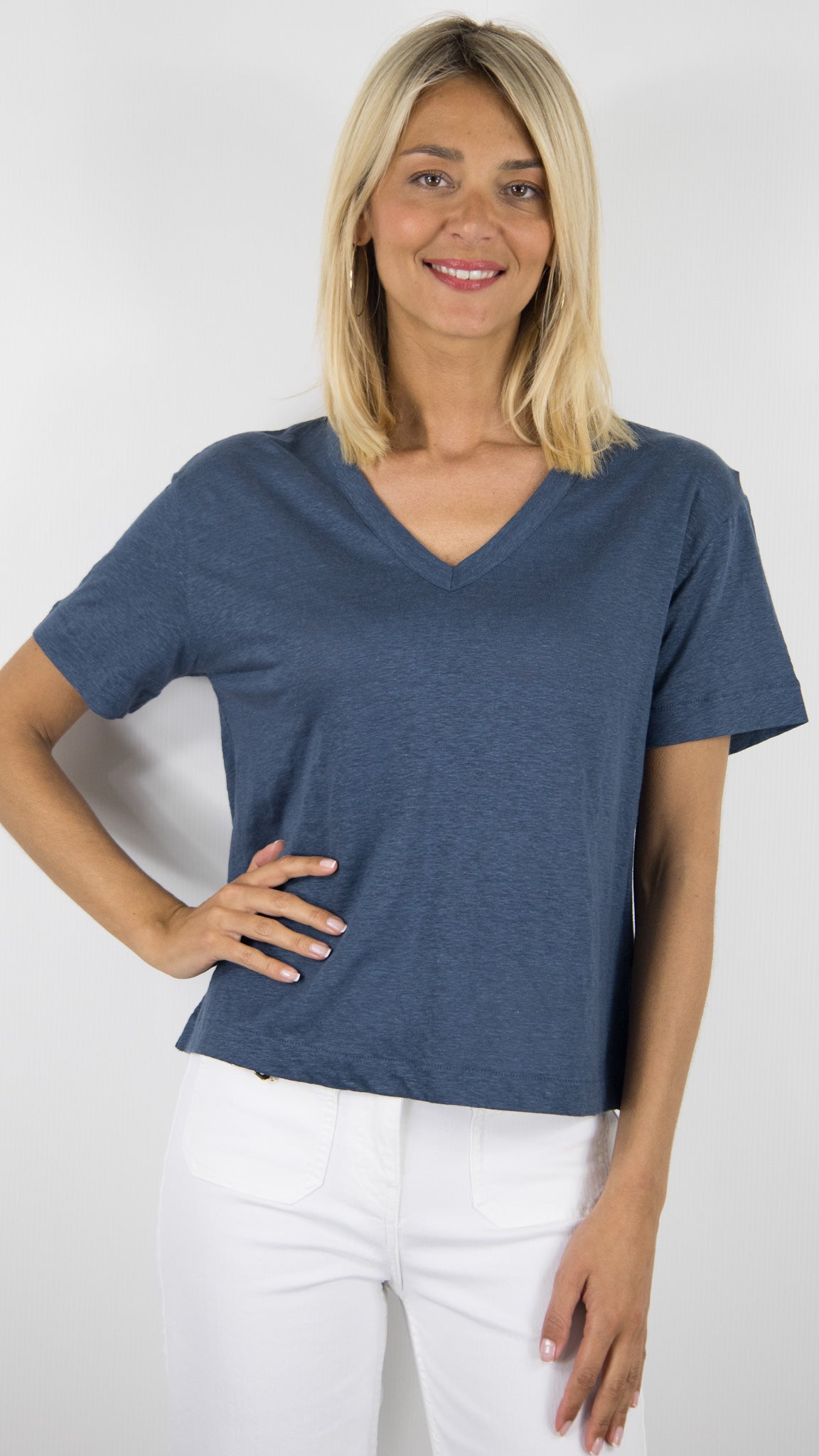 TEE SHIRT EN LIN MAJESTIC #COLOR_1121/BLEU DE NIMES