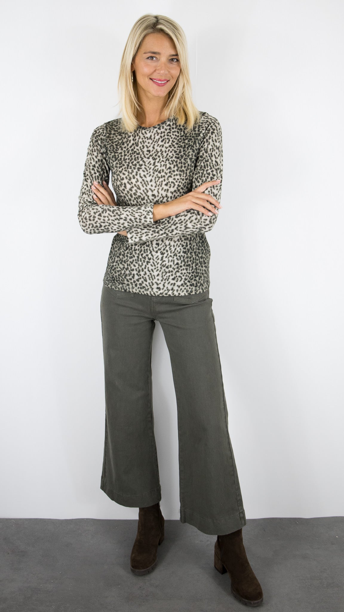 TEE-SHIRT COL ROND IMPRIME LEOPARD FEMME MAJESTIC FTS008 M491#COLOR_678/FICELLE BEIGE