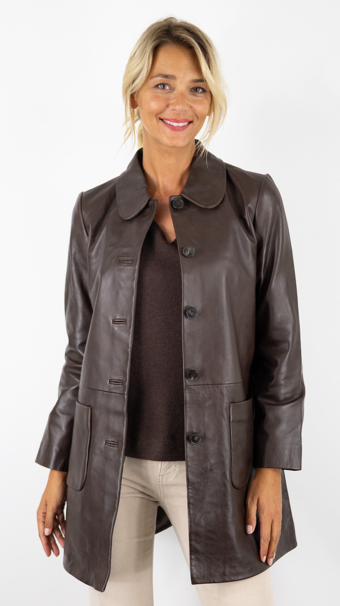 MANTEAU 3/4 EN CUIR D'AGNEAU MARRON BA&SH MADDIE
