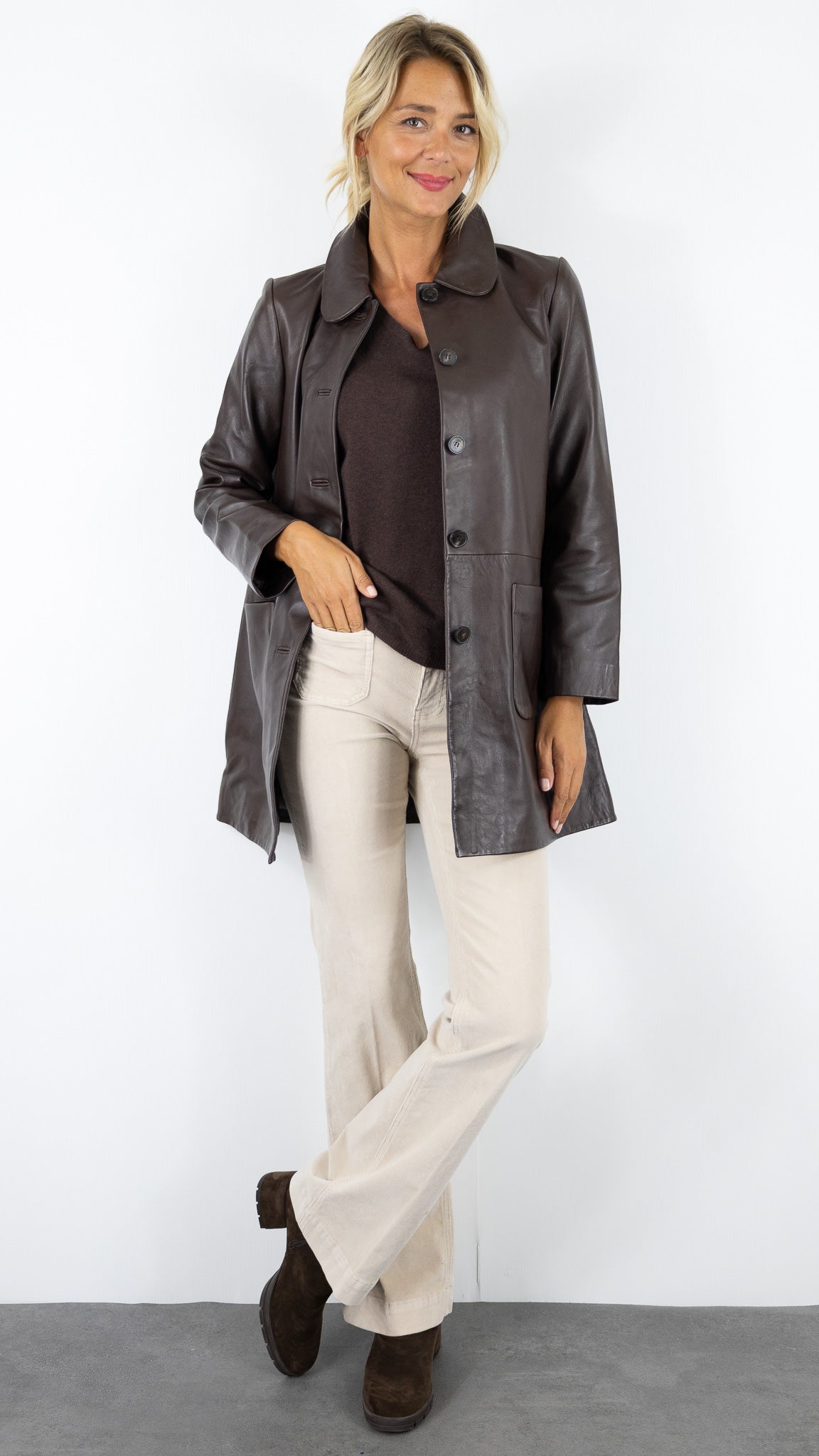 MANTEAU 3/4 EN CUIR D'AGNEAU MARRON BA&SH MADDIE
