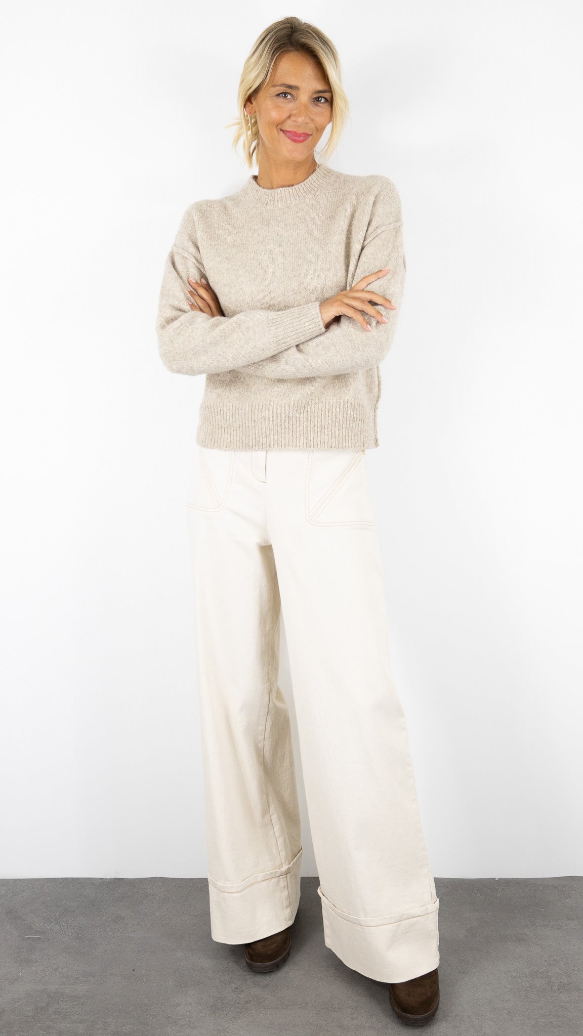 PULL COL ROND CHINE EN ALPAGA POUR FEMME HARTFORD MAEVA BEMI510#COLOR_01/NATUREL