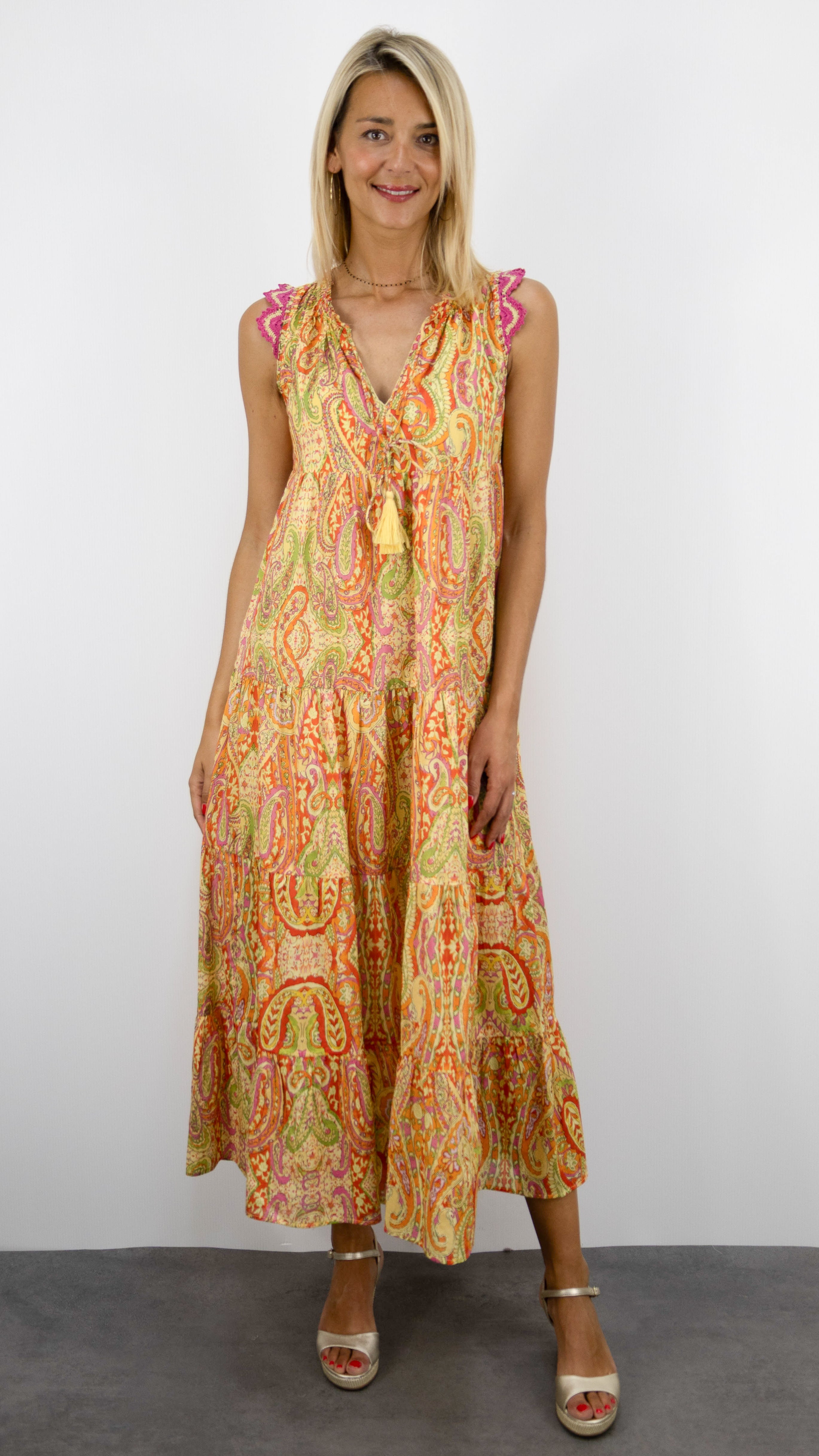 ROBE LONGUE IMPRIMEE EN COTON GOA MALAGA#COLOR_5002/SAFRAN