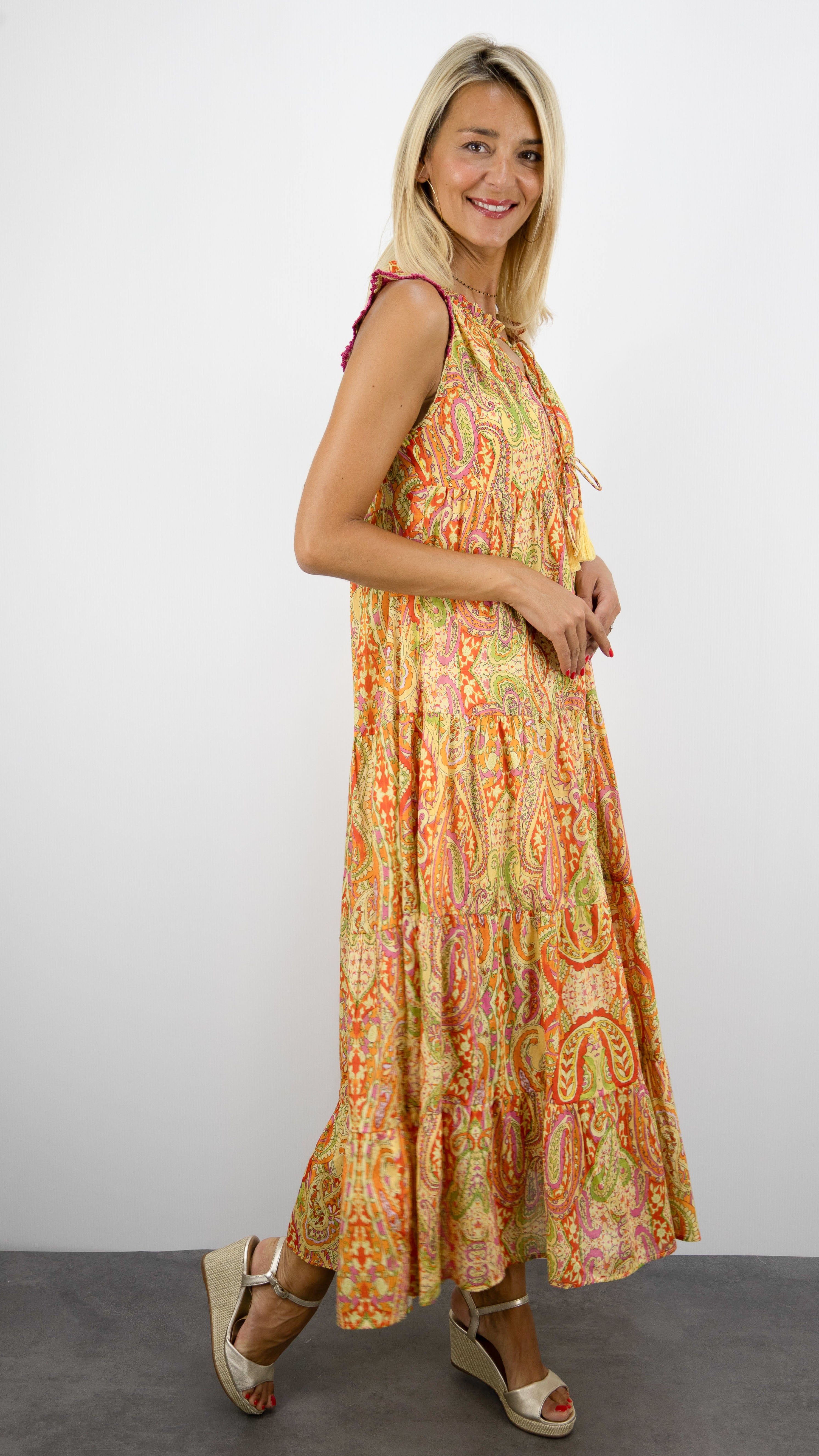 ROBE LONGUE IMPRIMEE EN COTON GOA MALAGA#COLOR_5002/SAFRAN