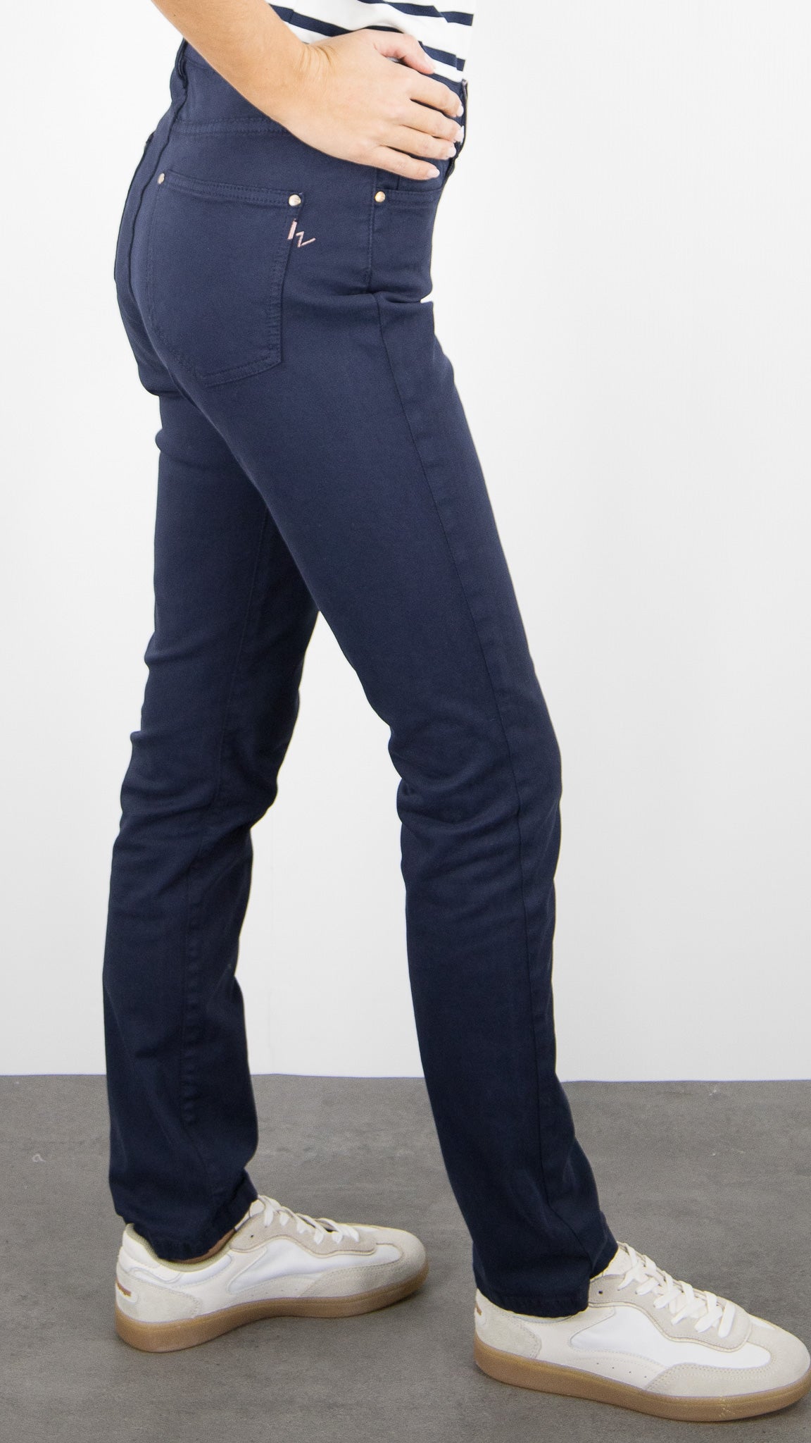 PANTALON DROIT EN COTON POUR FEMME SLOW MALO DRILL PES#COLOR_NAVY/MARINE
