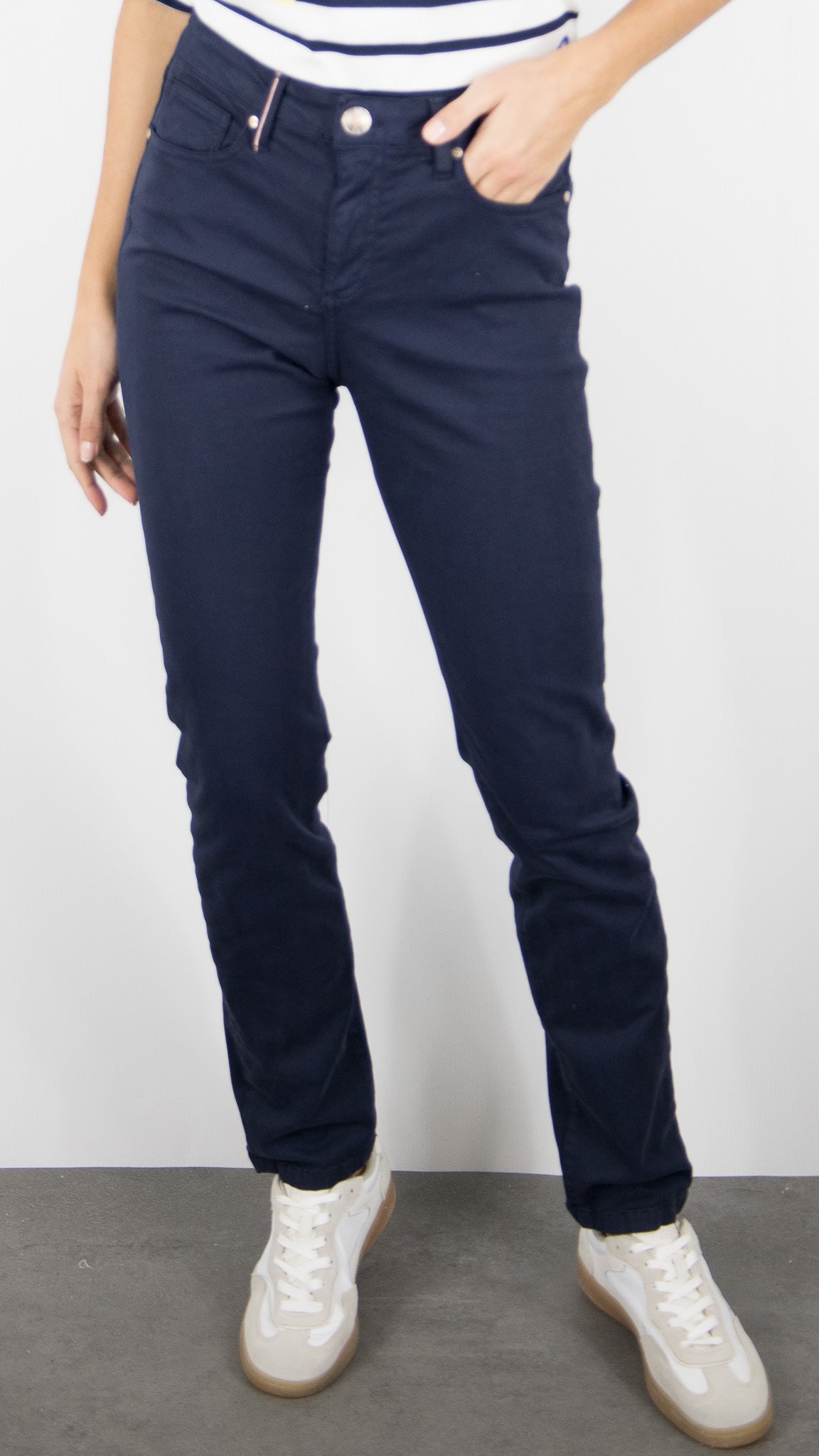 PANTALON DROIT EN COTON POUR FEMME SLOW MALO DRILL PES#COLOR_NAVY/MARINE