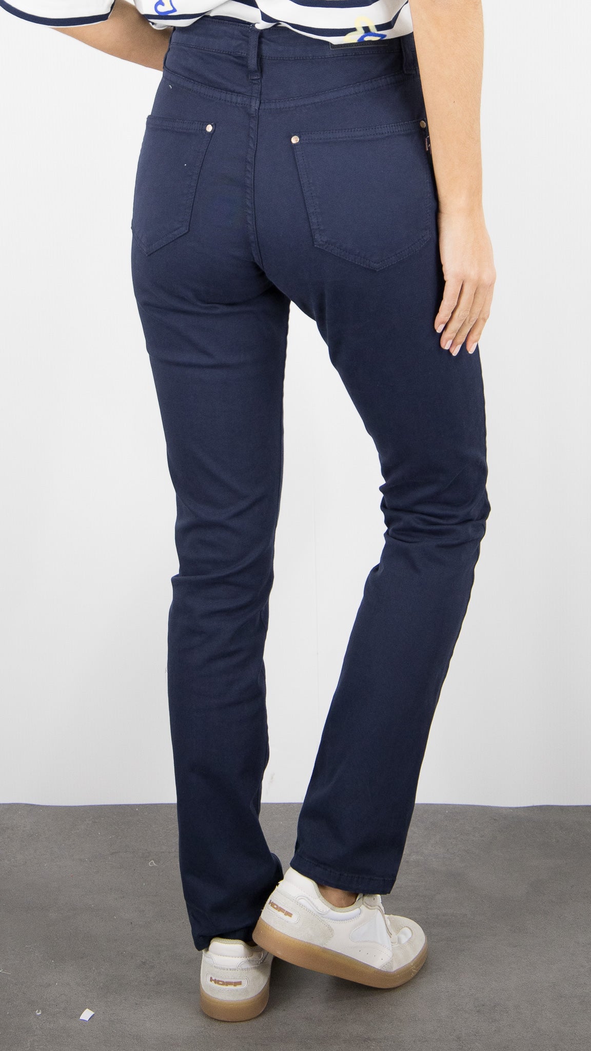 PANTALON DROIT EN COTON POUR FEMME SLOW MALO DRILL PES#COLOR_NAVY/MARINE