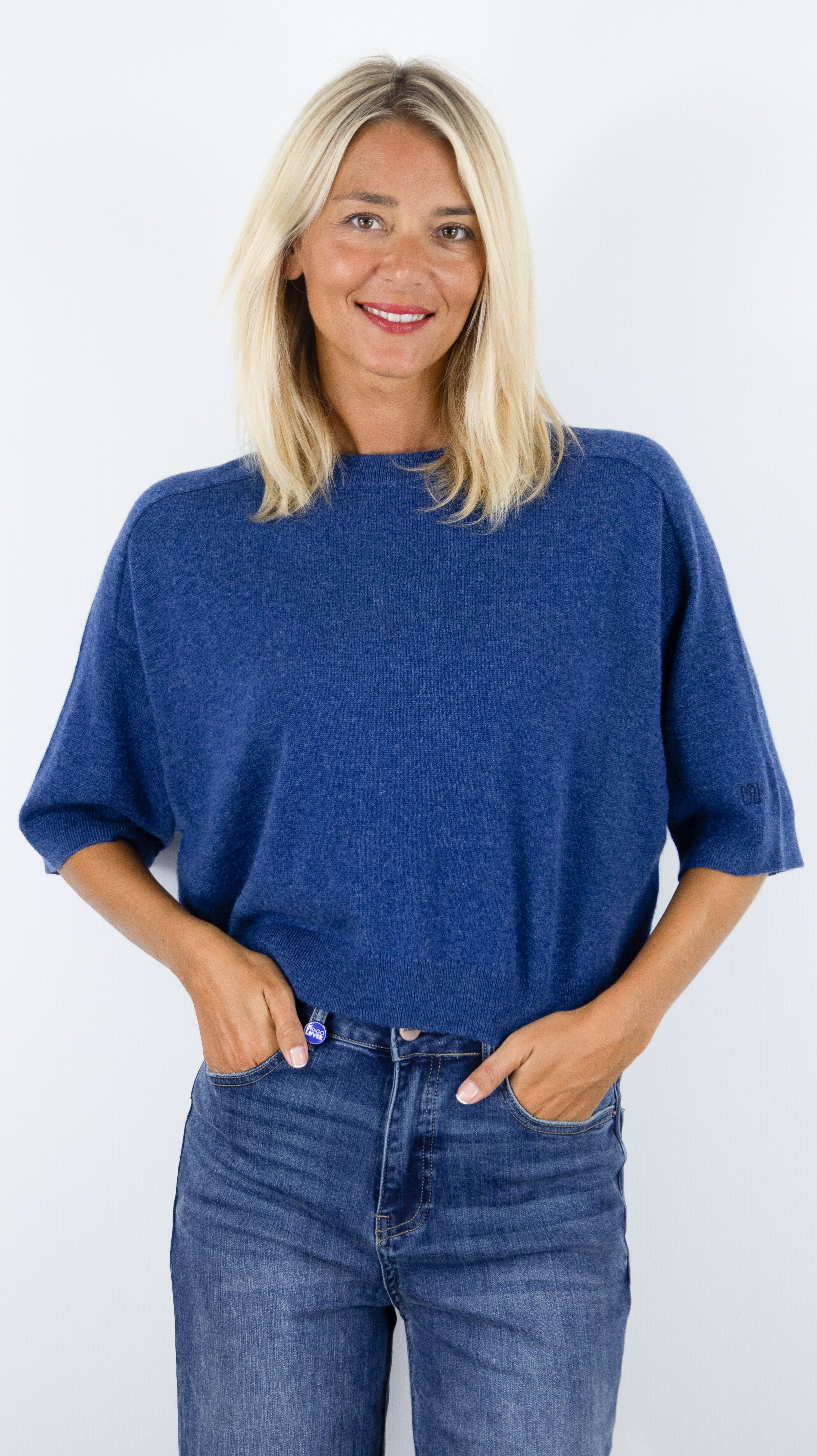 PULL COURT COL ROND MANCHES COURTES FEMME LILOU NOTSHY#COLOR_ENCRE/INDIGO
