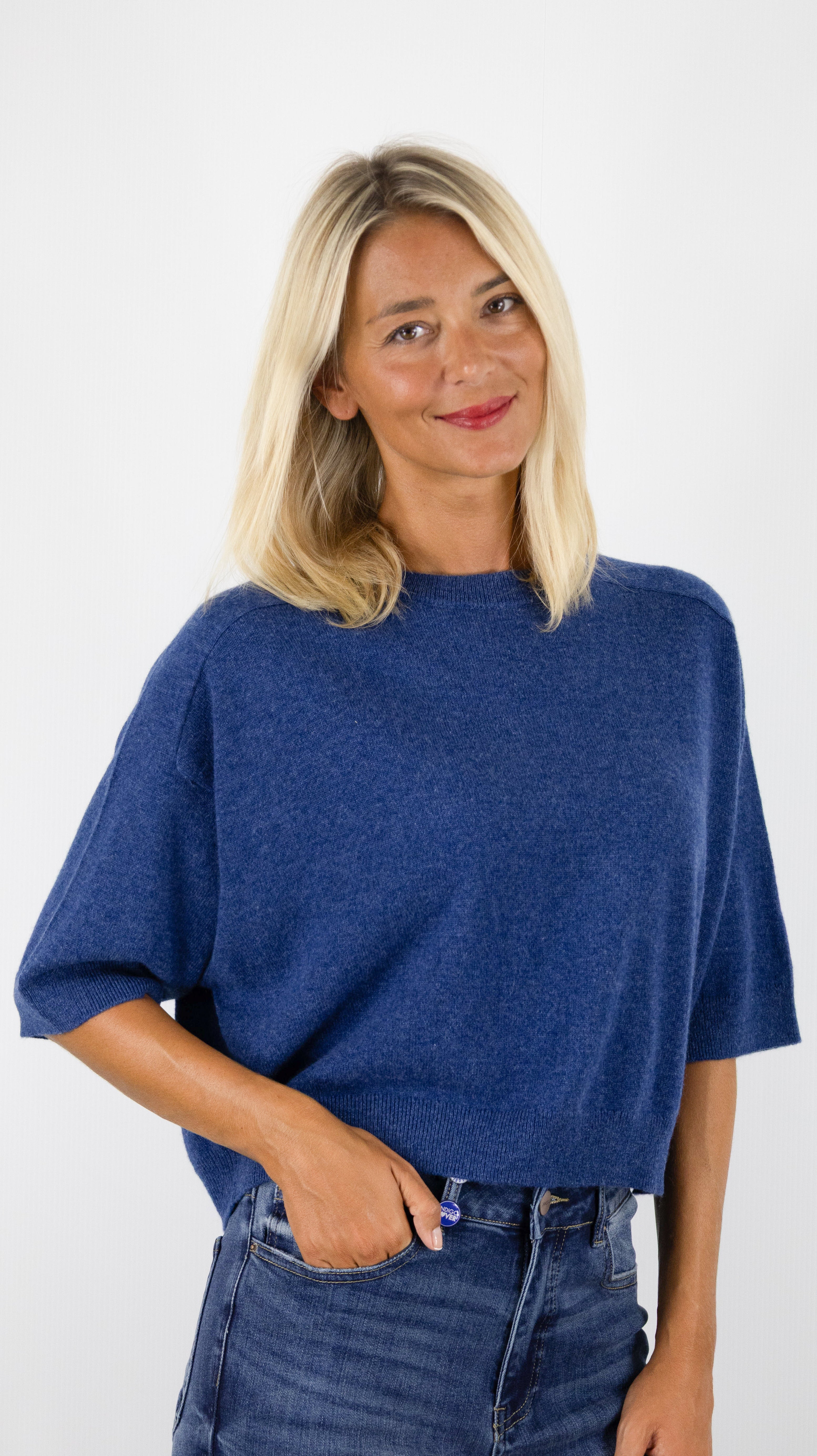 PULL COURT COL ROND MANCHES COURTES FEMME LILOU NOTSHY#COLOR_ENCRE/INDIGO