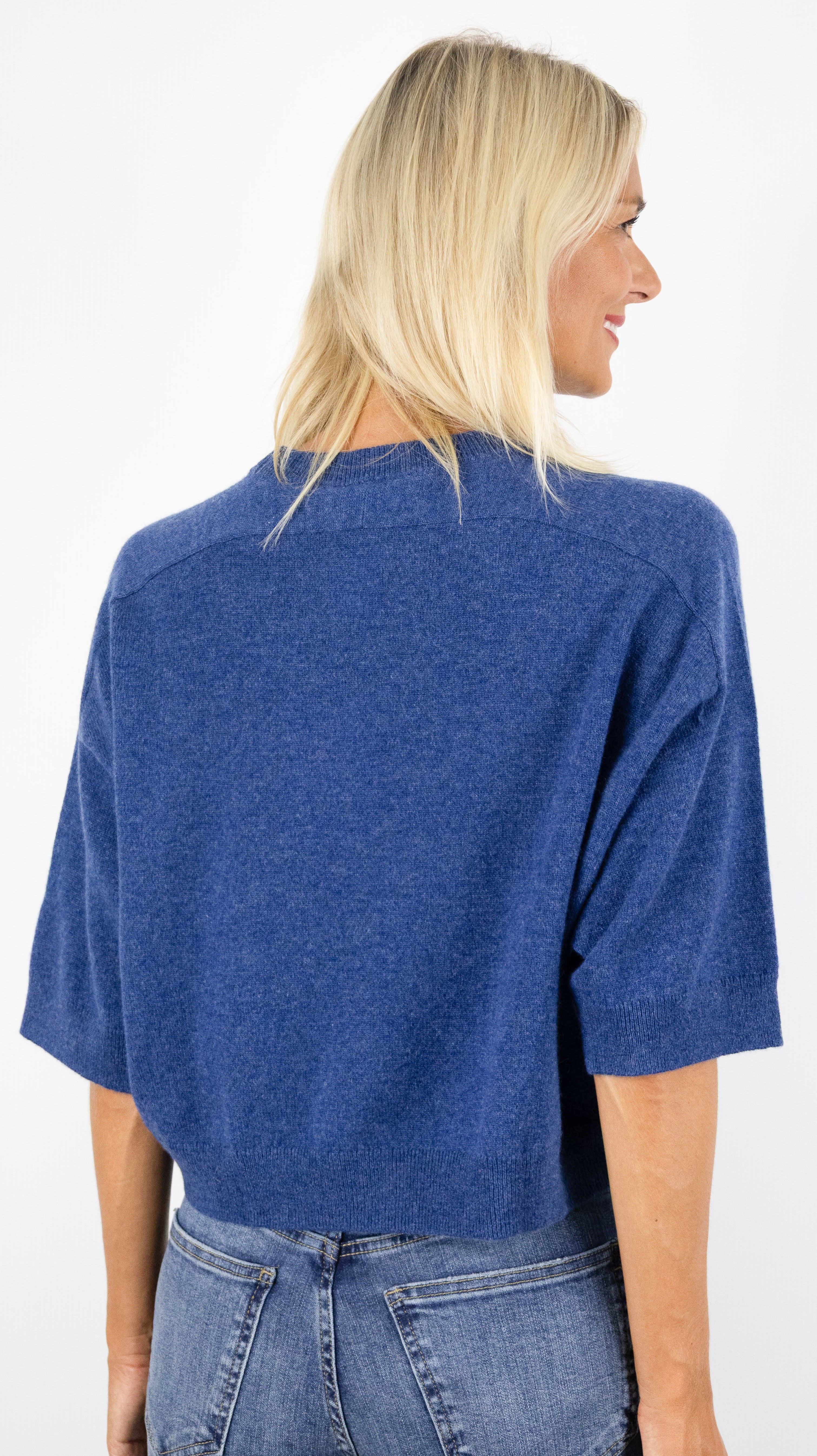 PULL COURT COL ROND MANCHES COURTES FEMME LILOU NOTSHY#COLOR_ENCRE/INDIGO