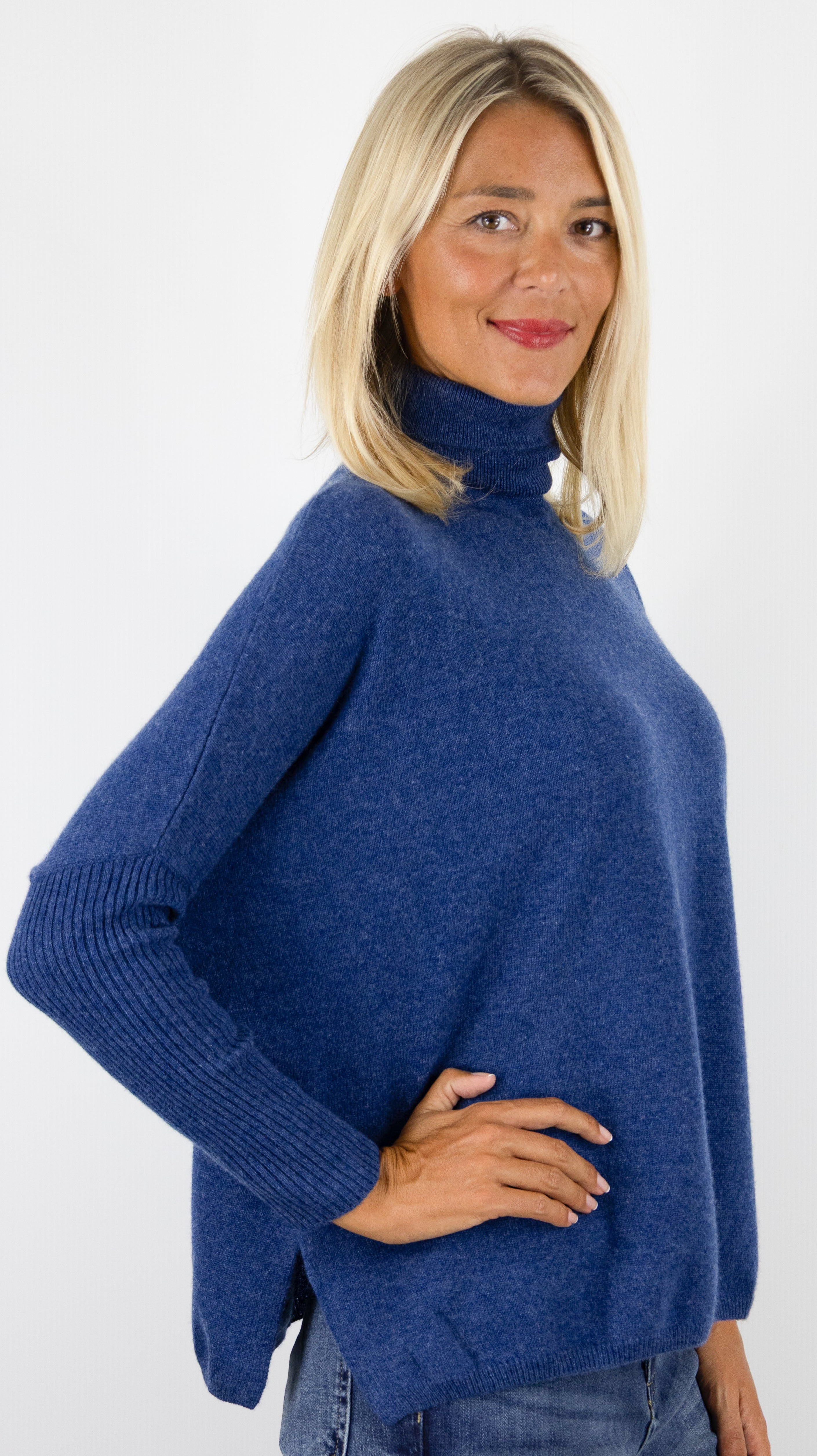 PULL AMPLE COL ROULE EN CACHEMIRE POUR FEMME NOT SHY MARGARETH#COLOR_ENCRE/INDIGO
