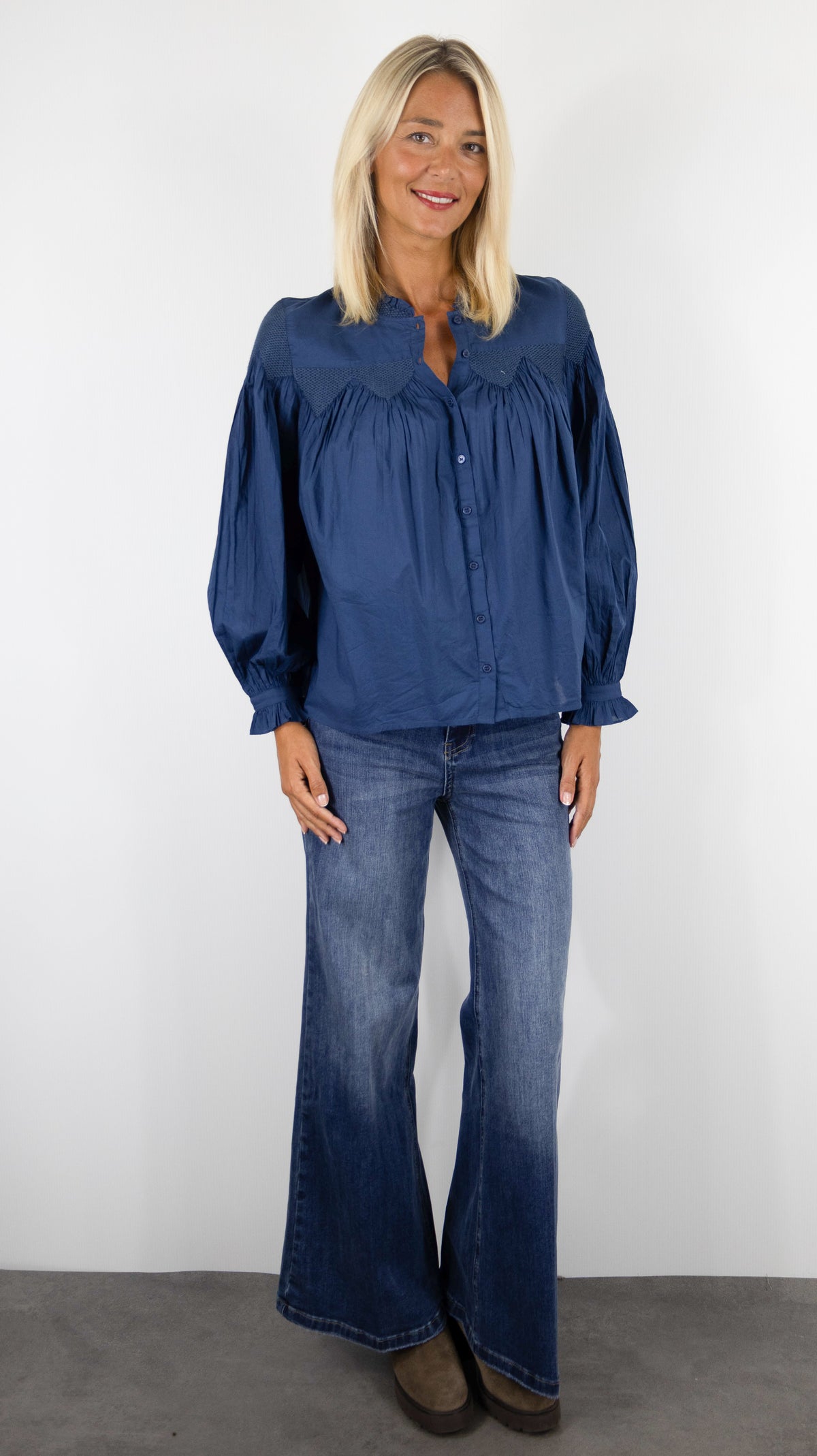 BLOUSE AMPLE BRODEE POUR FEMME BA&SH TONIA#COLOR_BLEU