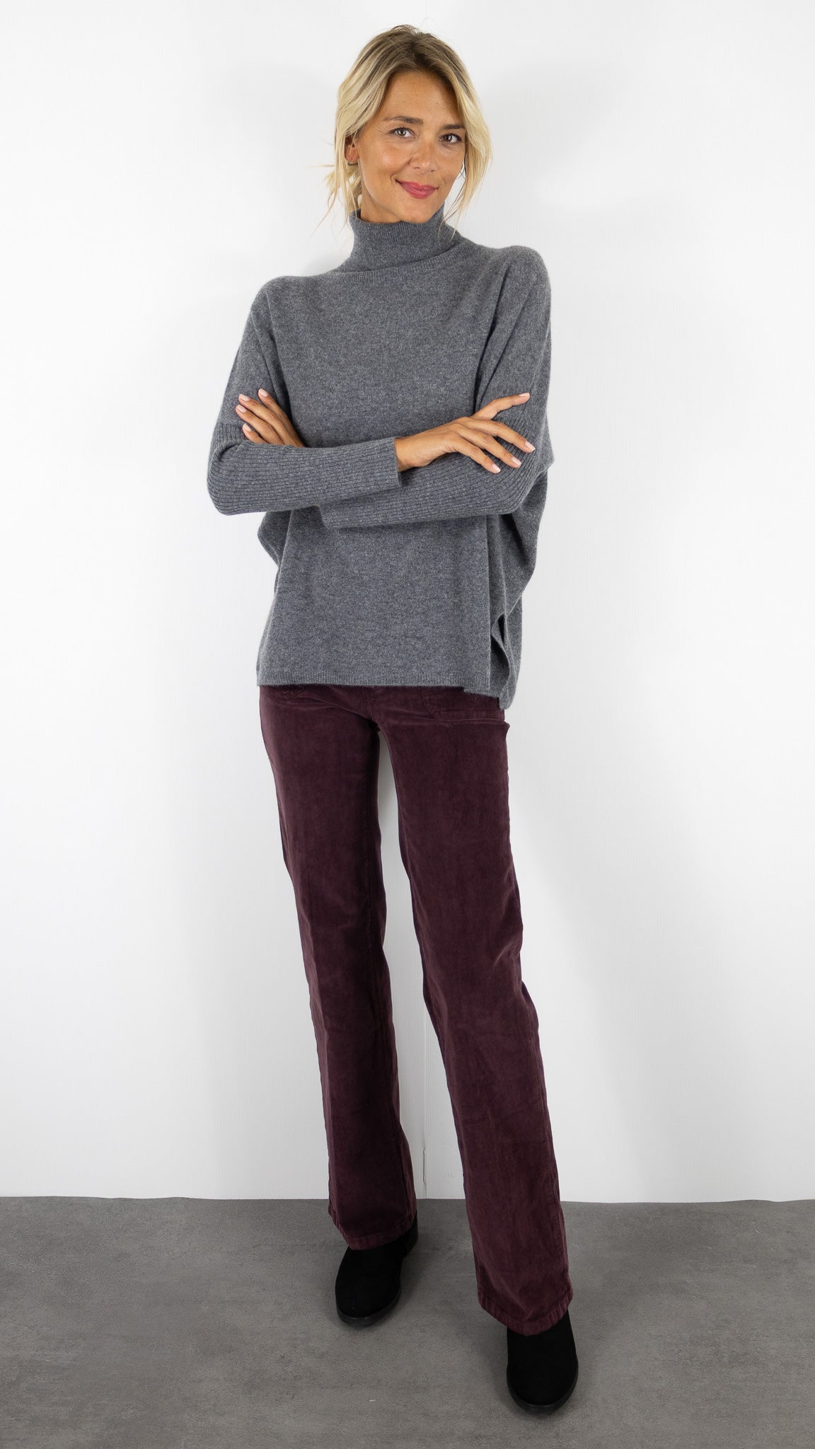 pull oversize manches chauve souris en cachemire modele Margareth not shy#COLOR_GRIS CHINE FONCE