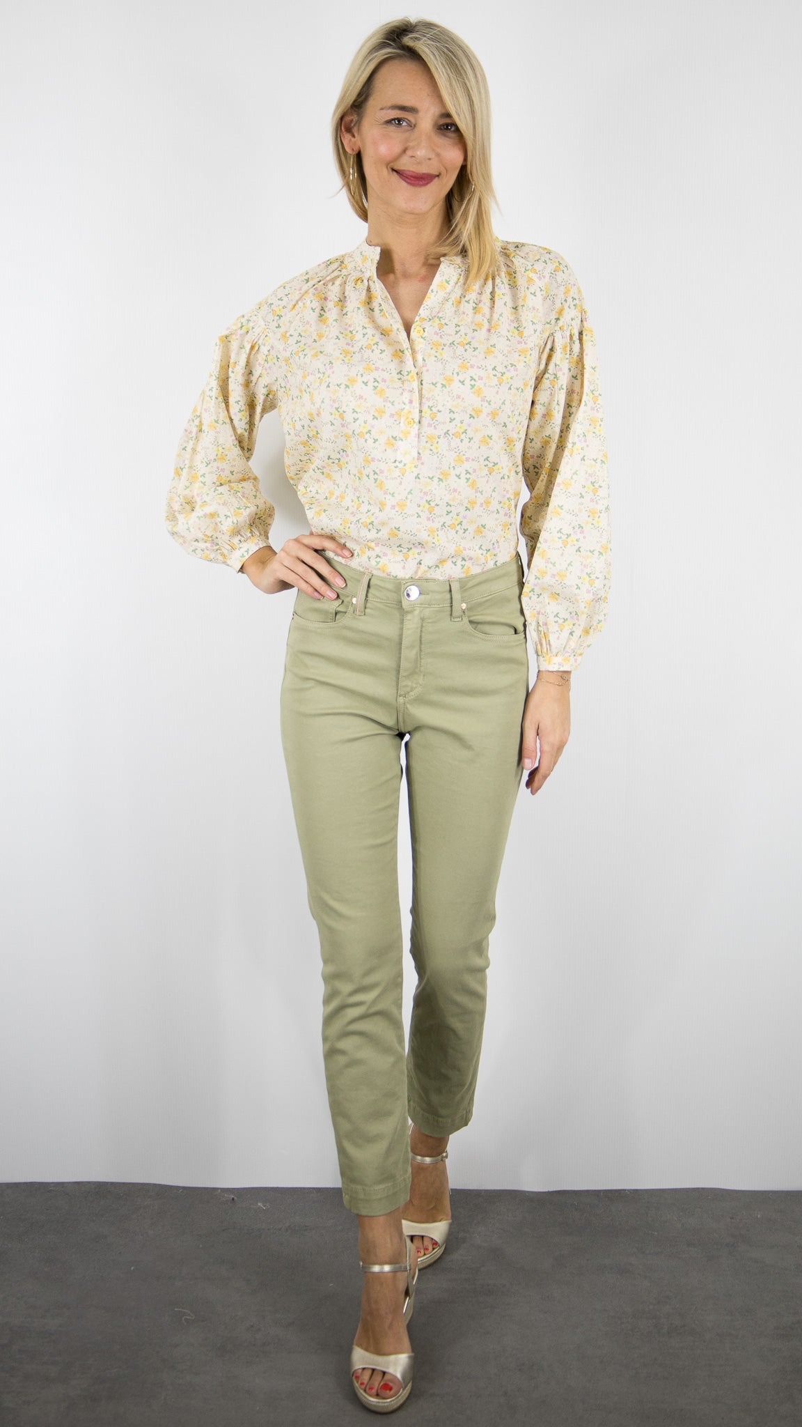 PANTALON DROIT TAILLE HAUTE ISLOW MARIN DRILL PES#COLOR_TILLEUL/VERVEINE