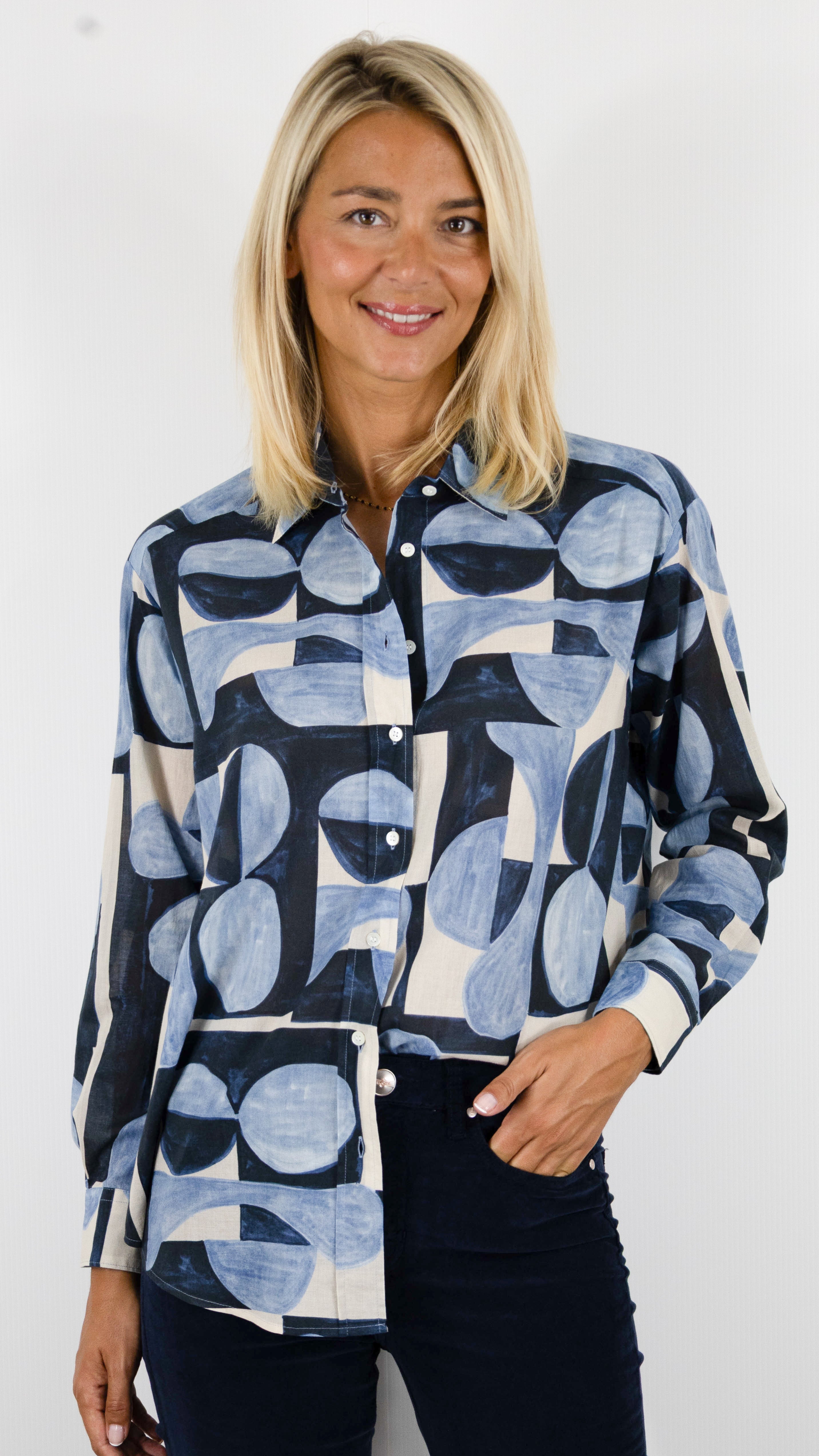 CHEMISE IMPRIMEE EN VOILE DE COTON POUR FEMME HARTFORD BGCH625 CINEMA#COLOR_02/BLUE