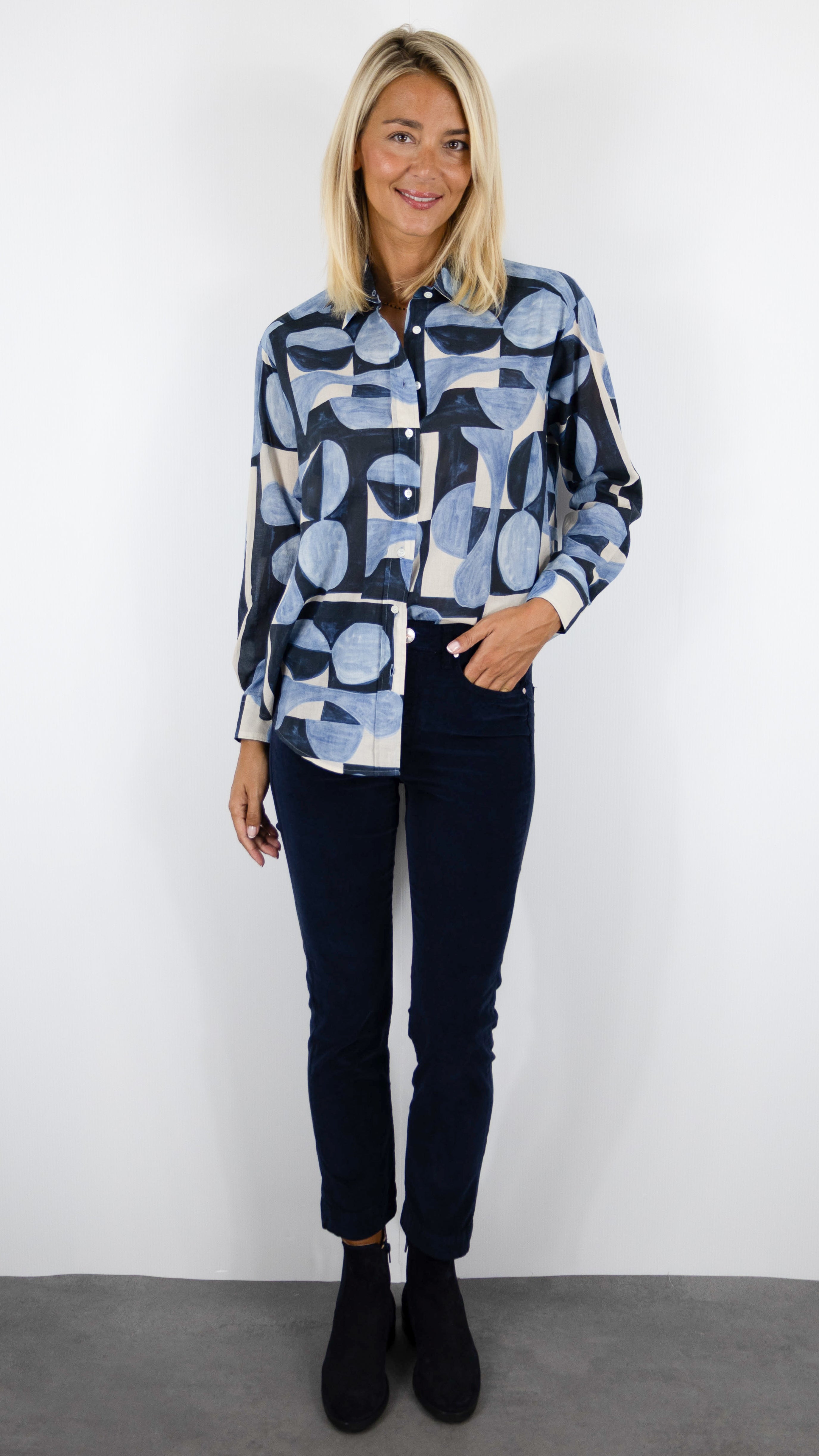 CHEMISE IMPRIMEE EN VOILE DE COTON POUR FEMME HARTFORD BGCH625 CINEMA#COLOR_02/BLUE