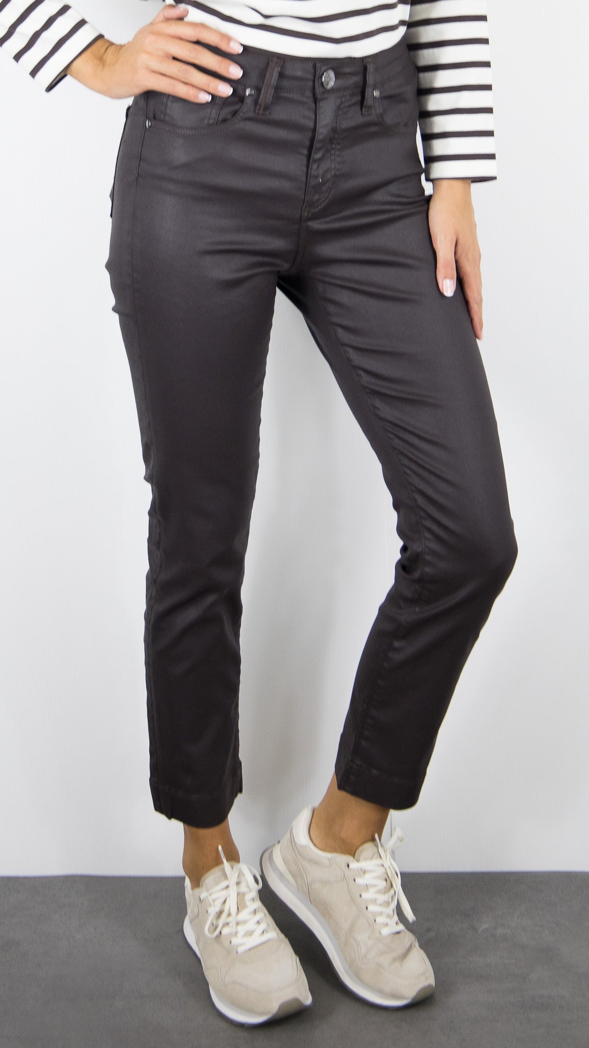 PANTALON SLIM ENDUIT POUR FEMME MARRON ISLOW MARIN WAXSATEEN