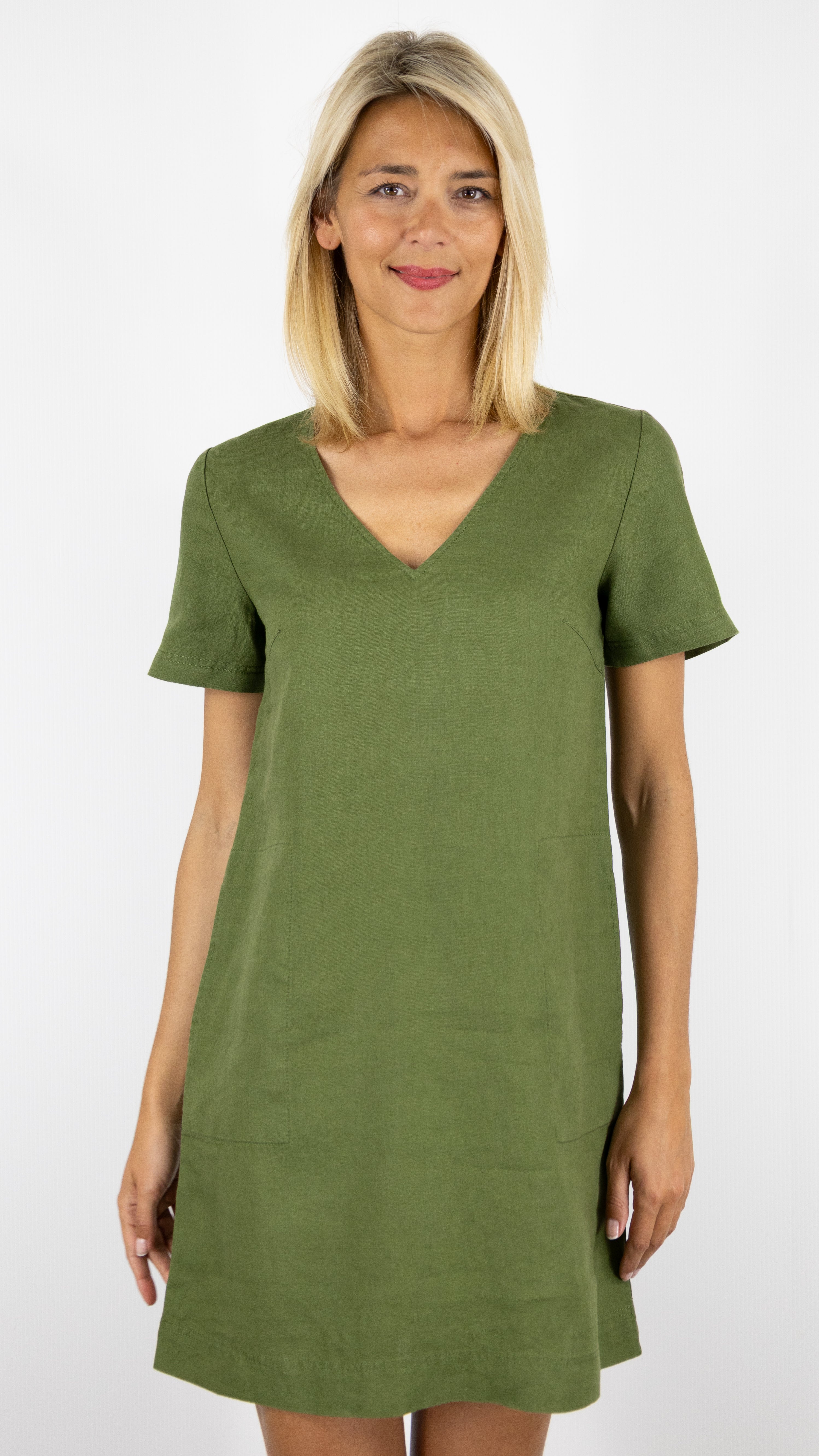 ROBE EN LIN MANCHES COURTES BENSIMON MARTINE#COLOR_CYPRES/KAKI