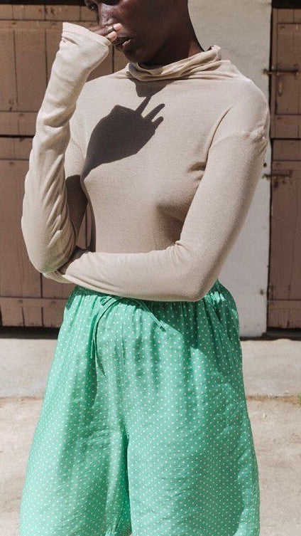 TEE-SHIRT COL ROULE FIN PRES DU CORPS FEMME AMERICAN VINTAGE MASSACHUSETTS BEIGE