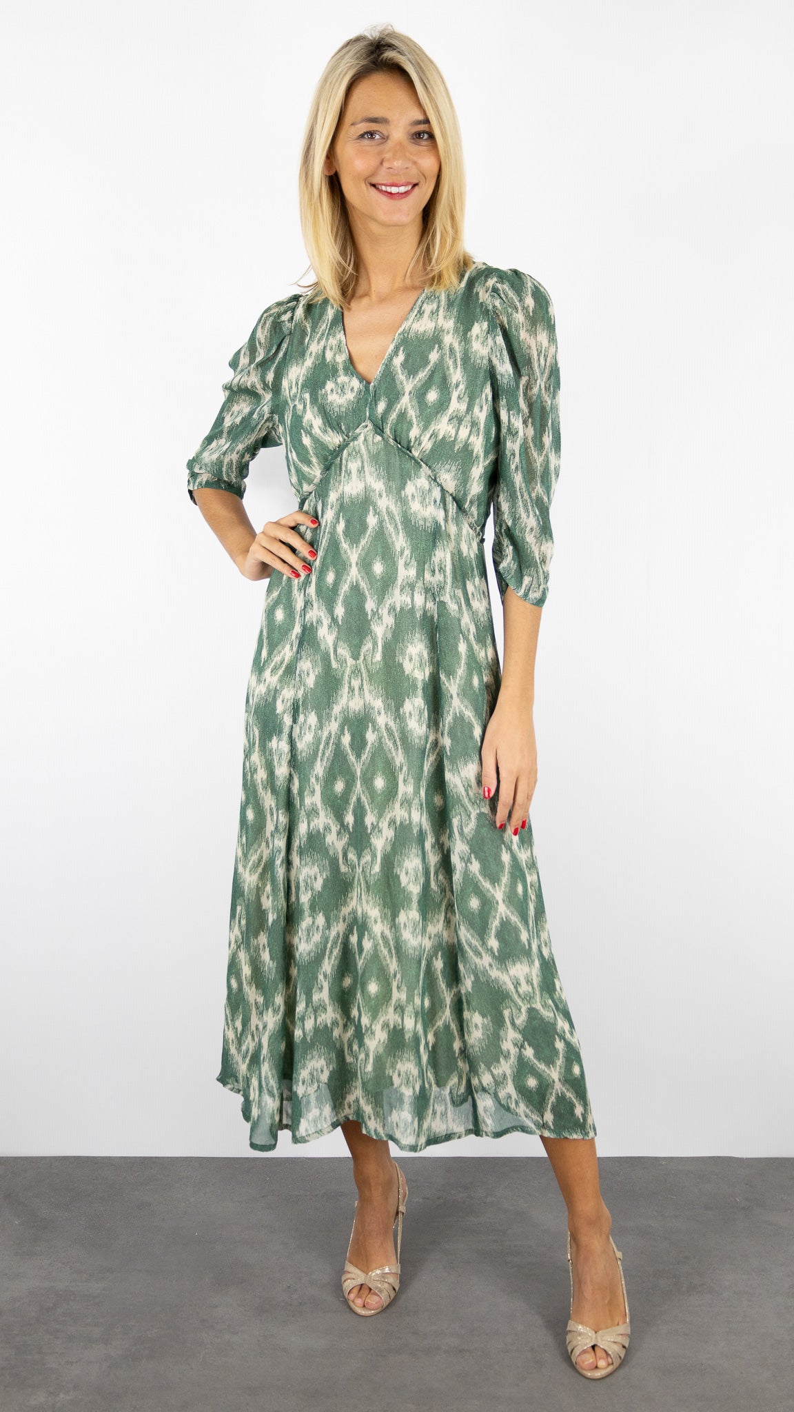 ROBE LONGUE IMPRIMEE KAKI BA&SH MATSA