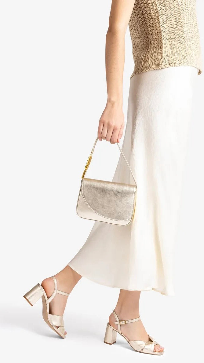 SANDALES A TALONS BOUTS CARRES DORES EN CUIR POUR FEMME UNISA MEDWAY PLATINO