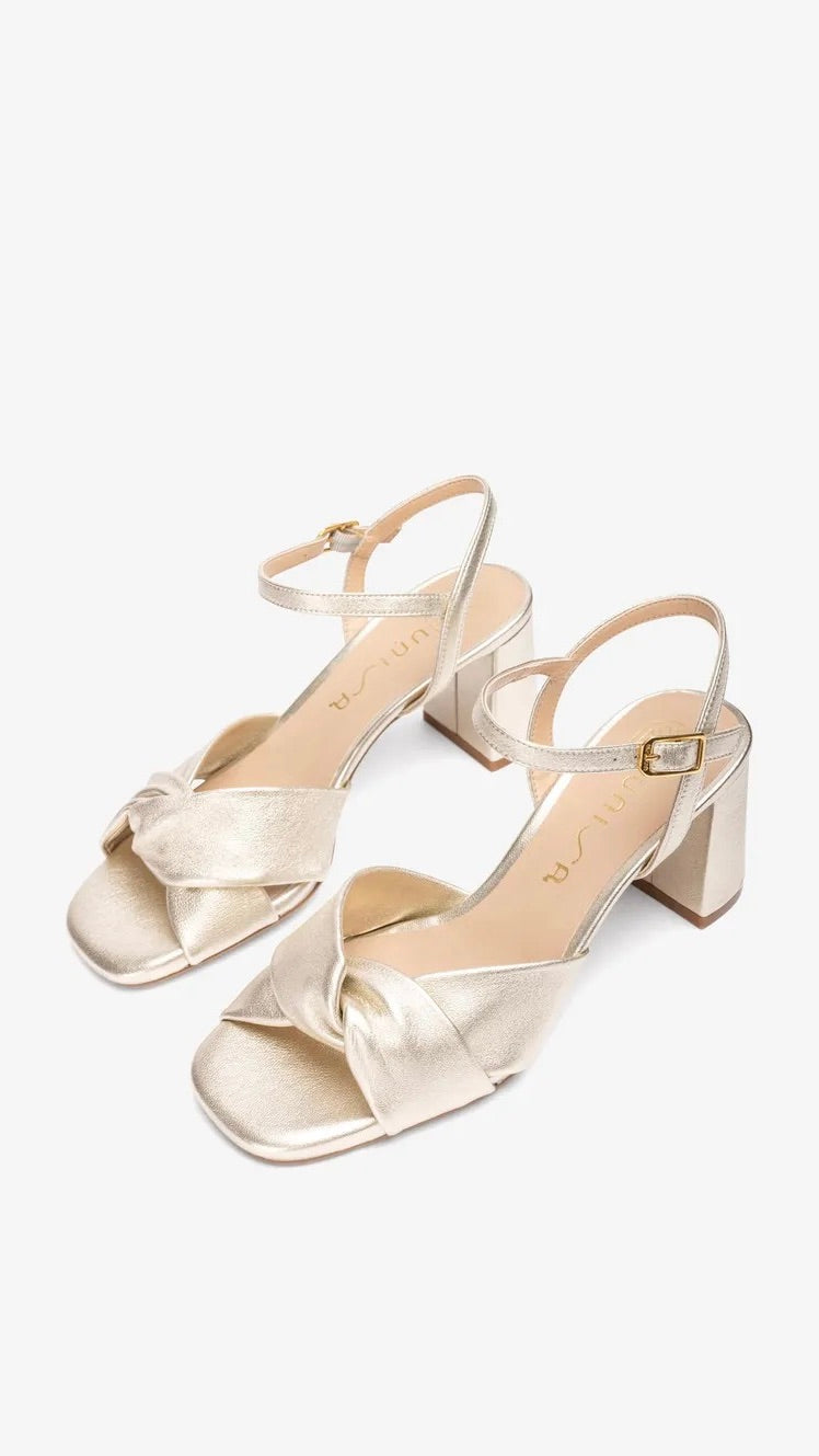 SANDALES A TALONS BOUTS CARRES DORES EN CUIR POUR FEMME UNISA MEDWAY PLATINO