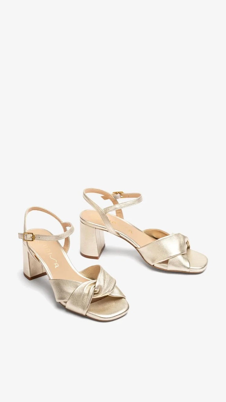 SANDALES A TALONS BOUTS CARRES DORES EN CUIR POUR FEMME UNISA MEDWAY PLATINO