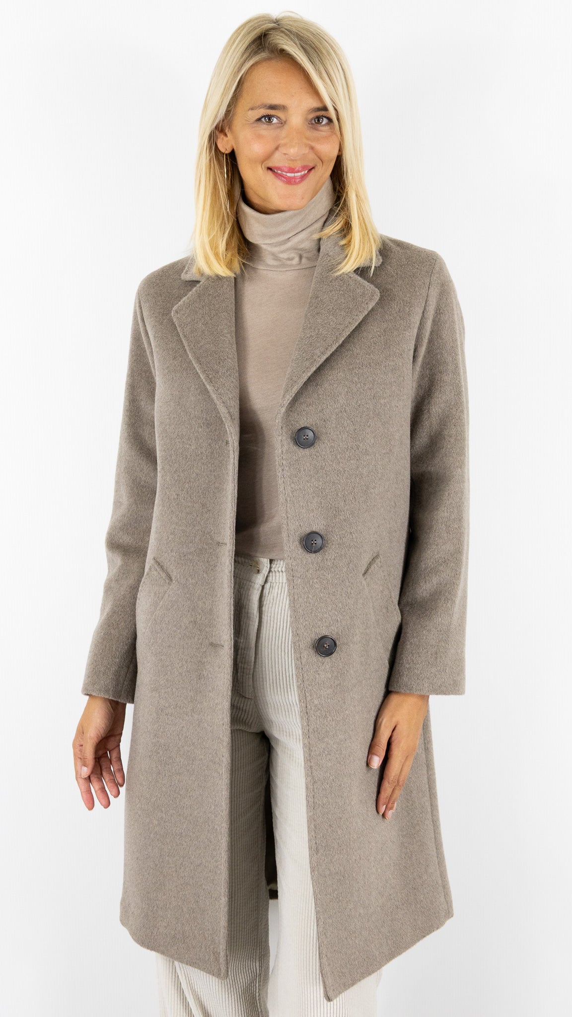 MANTEAU DROIT COL TAILLEUR EN ANGORA TAUPE GERARD DAREL MEGANE