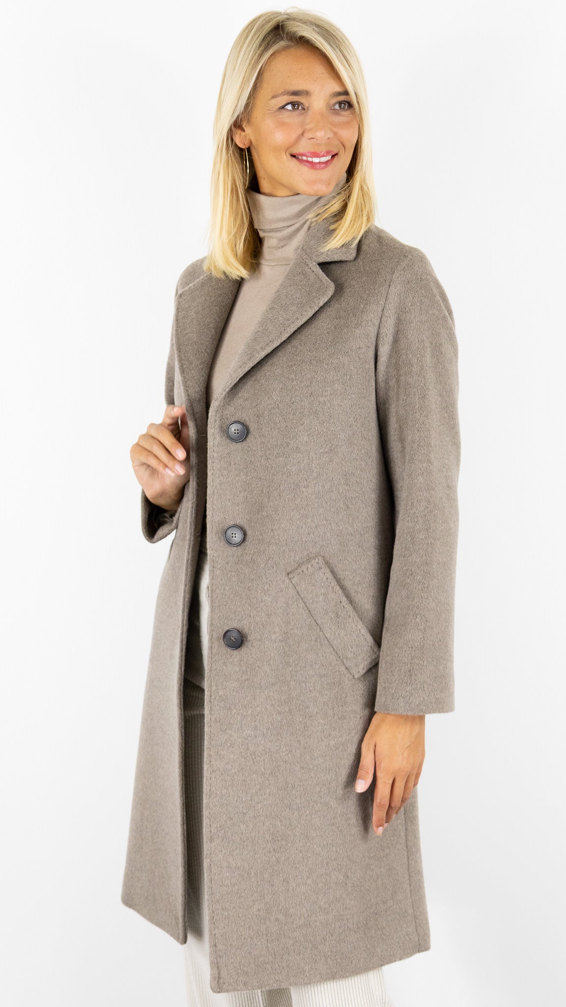 MANTEAU DROIT COL TAILLEUR EN ANGORA TAUPE GERARD DAREL MEGANE
