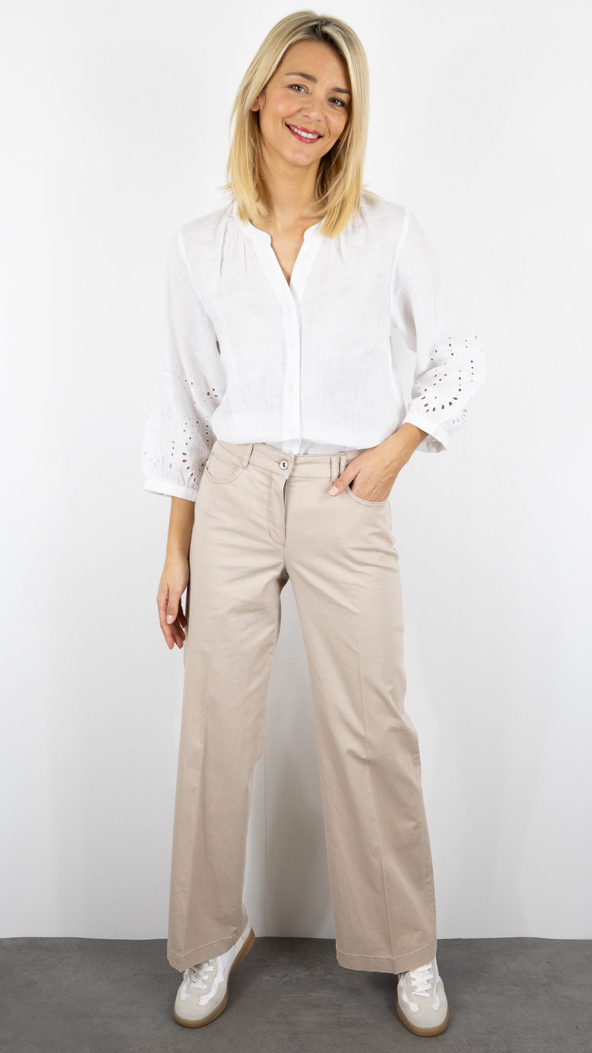 PANTALON LARGE EN COTON BEIGE POUR FEMME BIANCA MELBOURNE 70016