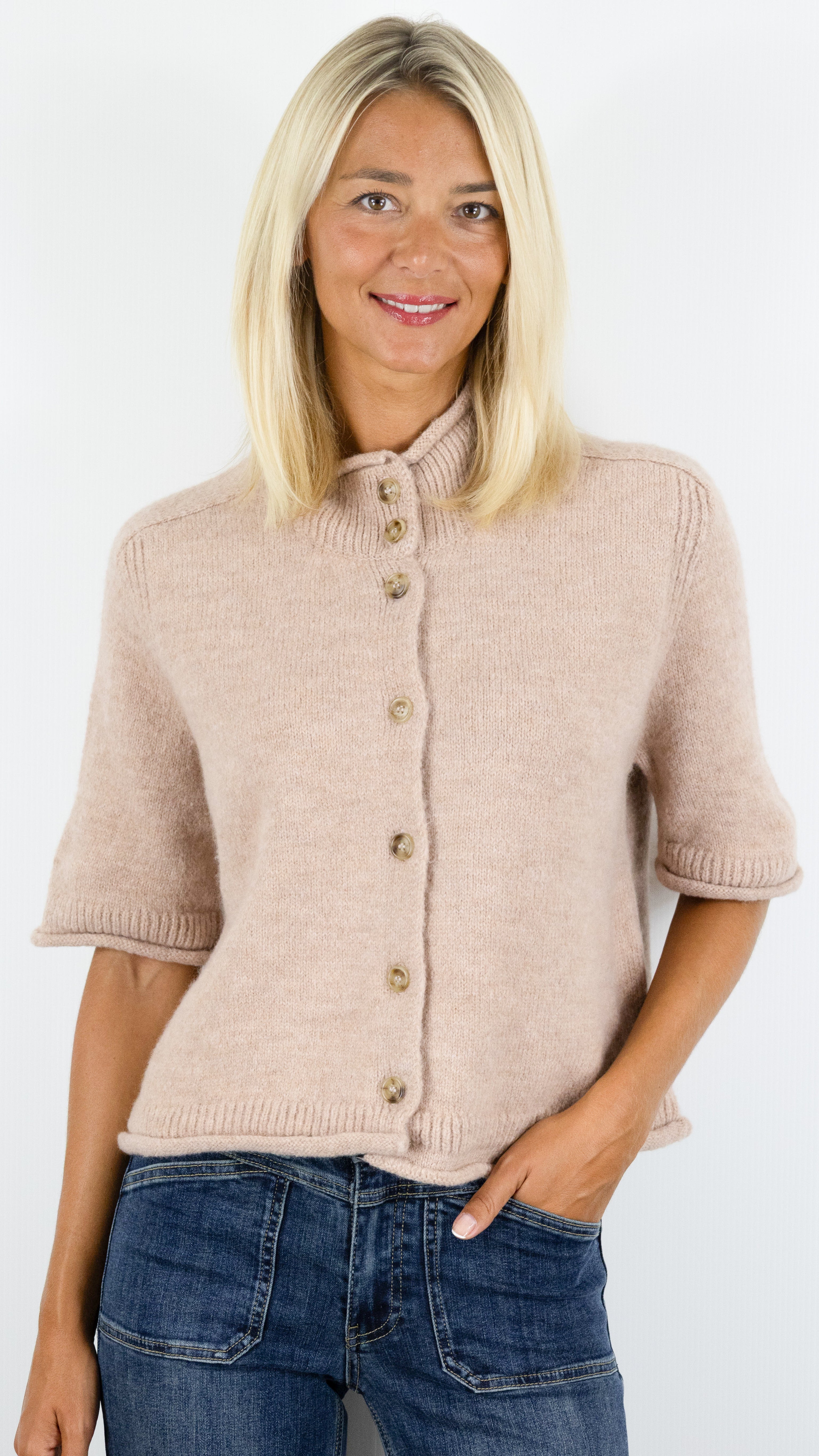 GILET COL MONTANT MANCHES COURTES POUR FEMME AN'GE LELYA#COLOR_NUDE
