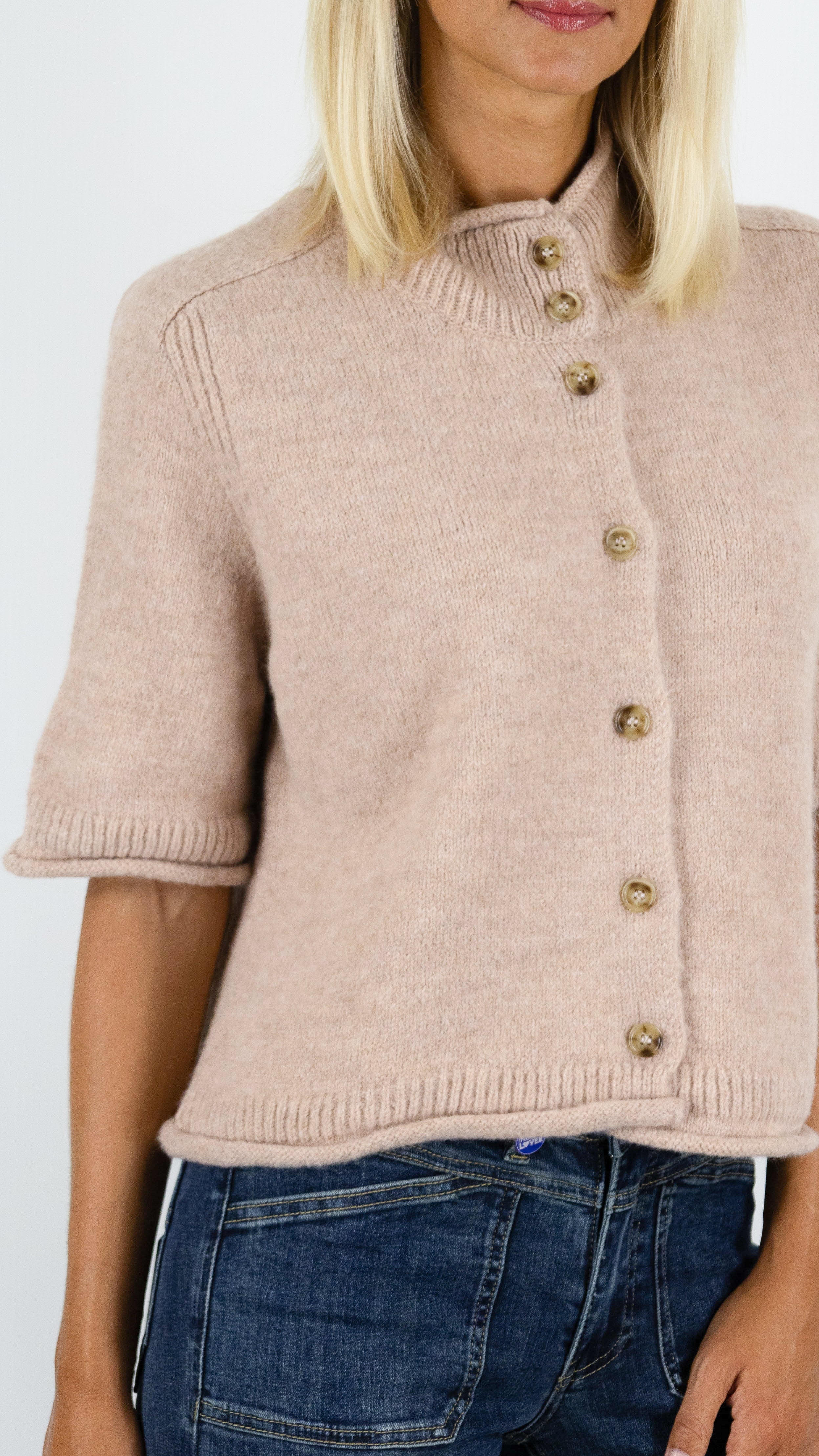 GILET COL MONTANT MANCHES COURTES POUR FEMME AN'GE LELYA#COLOR_NUDE