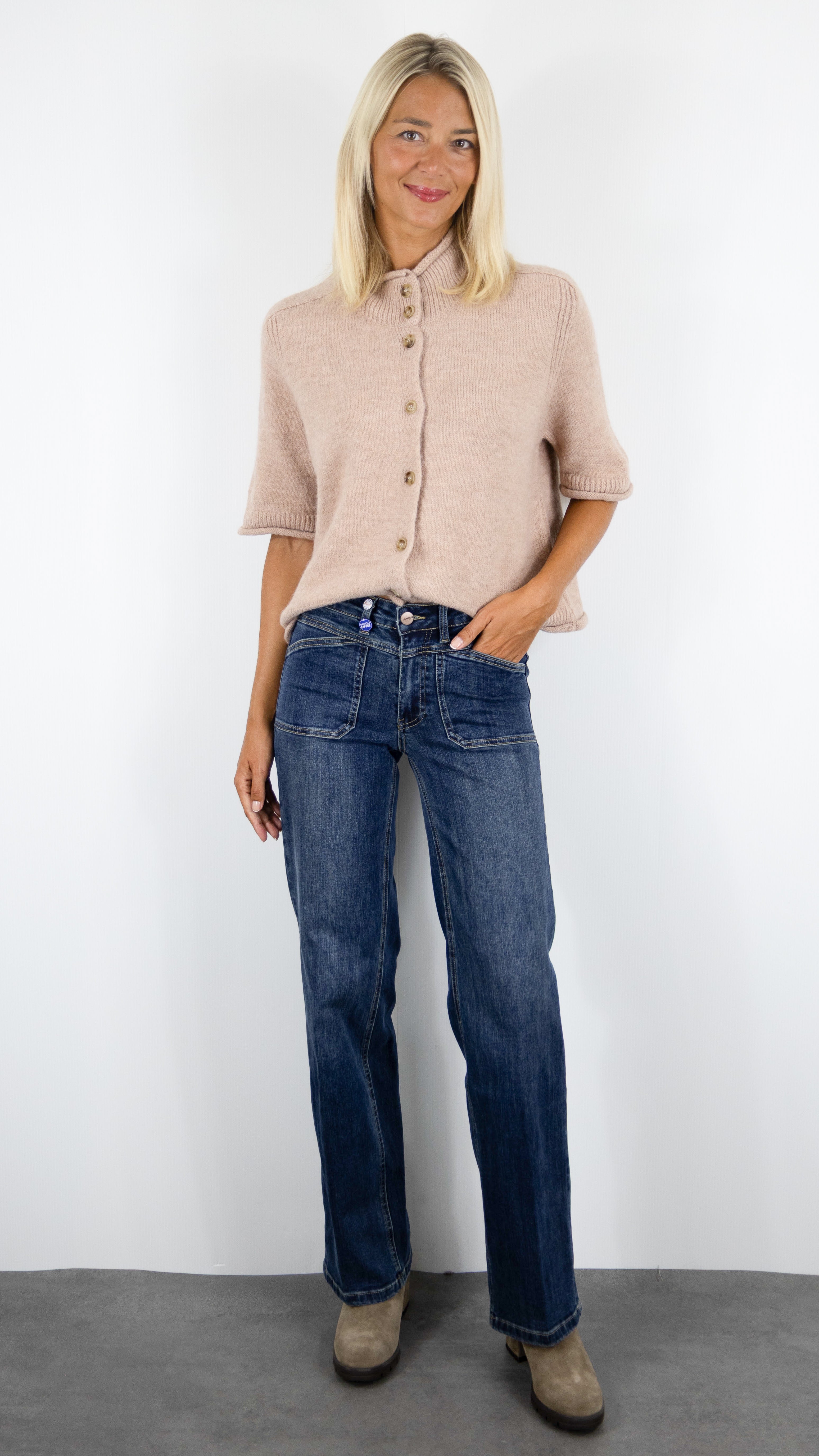 GILET COL MONTANT MANCHES COURTES POUR FEMME AN'GE LELYA#COLOR_NUDE