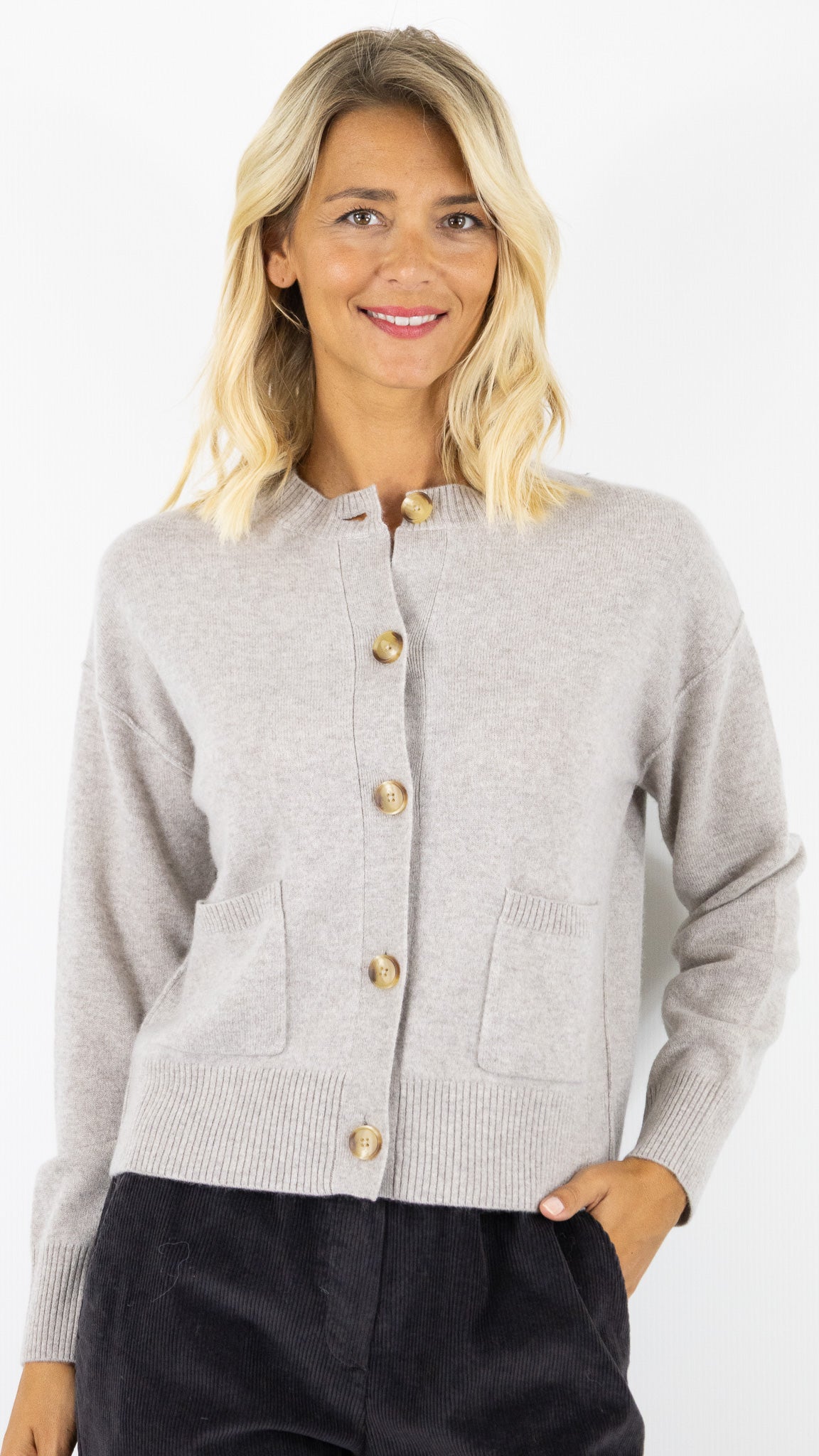 CARDIGAN EN LAINE FEMME NATUREL GREIGE HARTFORD METISSE