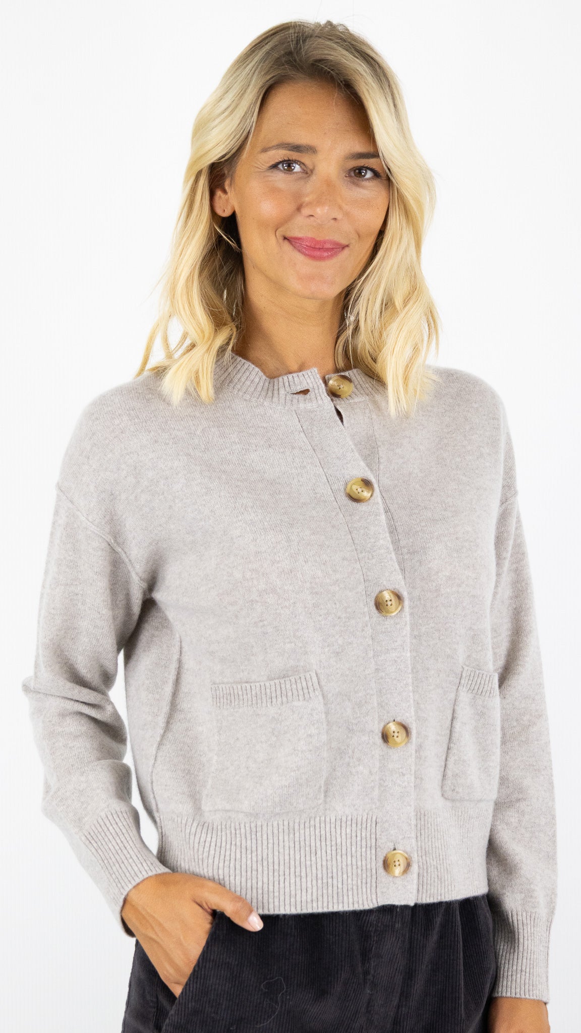 CARDIGAN EN LAINE FEMME NATUREL GREIGE HARTFORD METISSE
