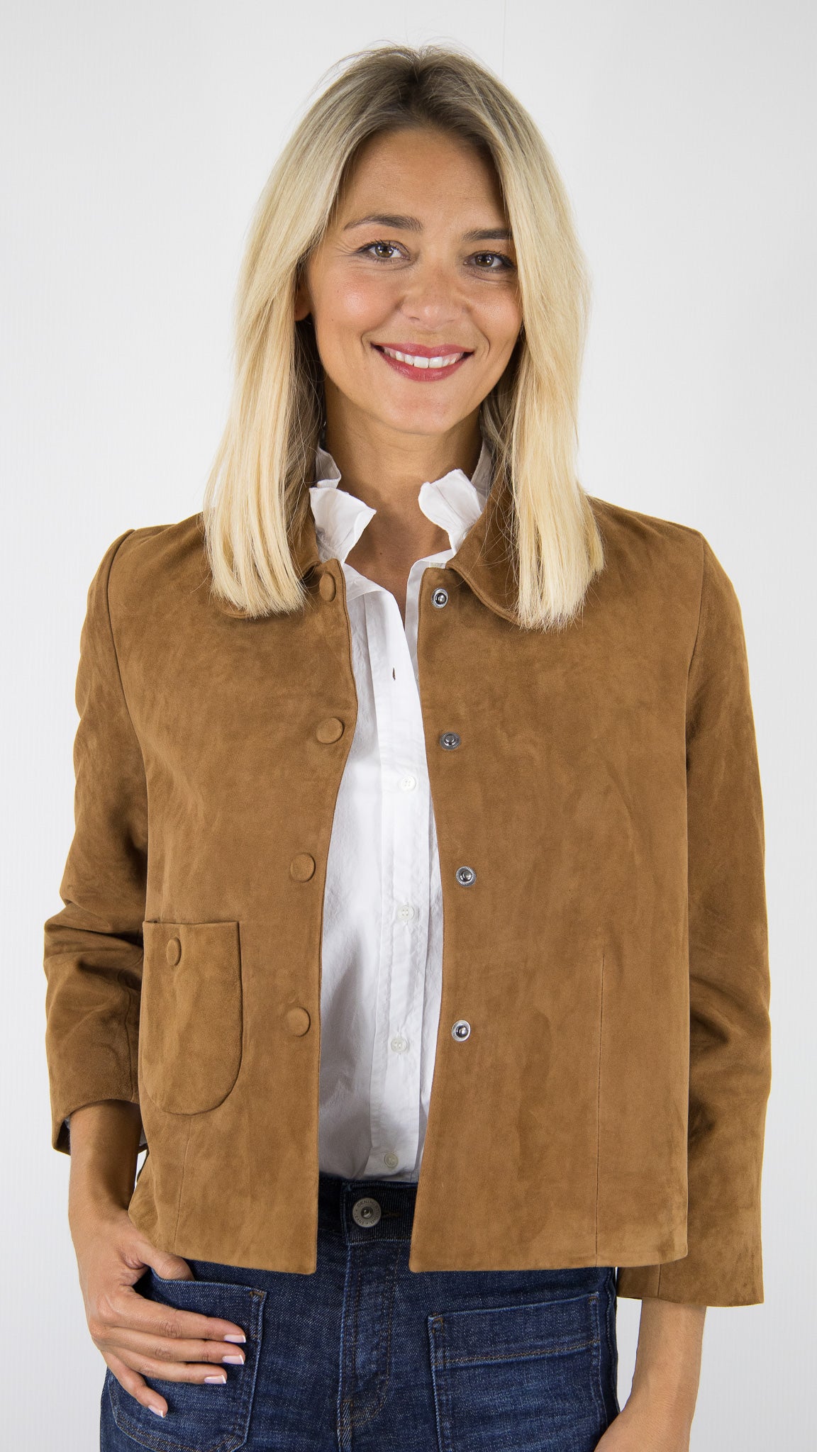 VESTE COL POLO EN DAIM KAKI BA&SH MILAS#COLOR_CAMEL