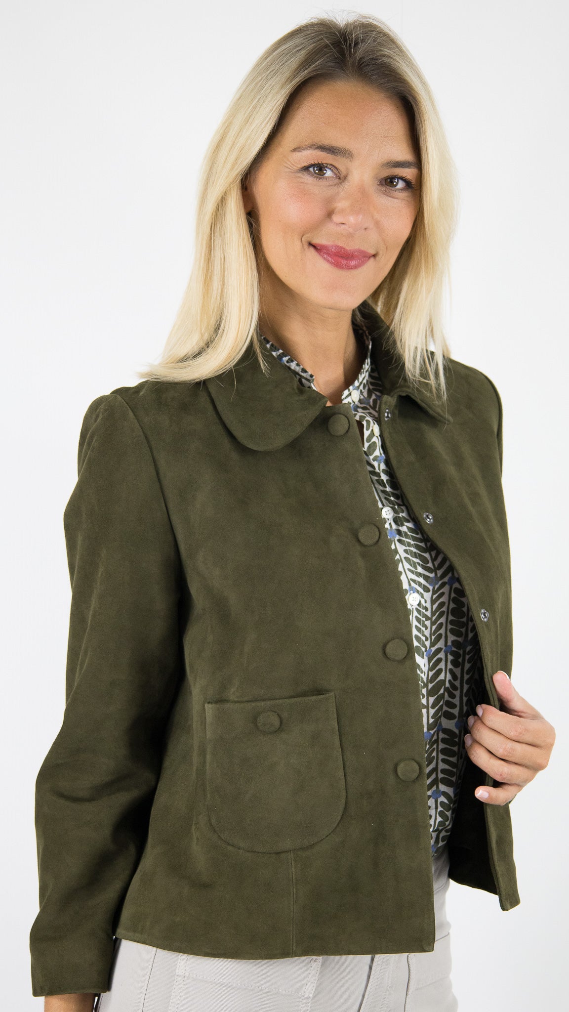 VESTE COL POLO EN DAIM KAKI BA&SH MILAS#COLOR_KAKI