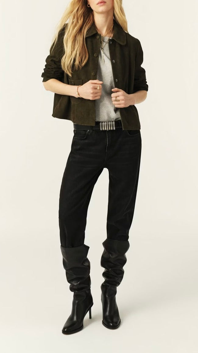 VESTE COL POLO EN DAIM KAKI BA&SH MILAS 