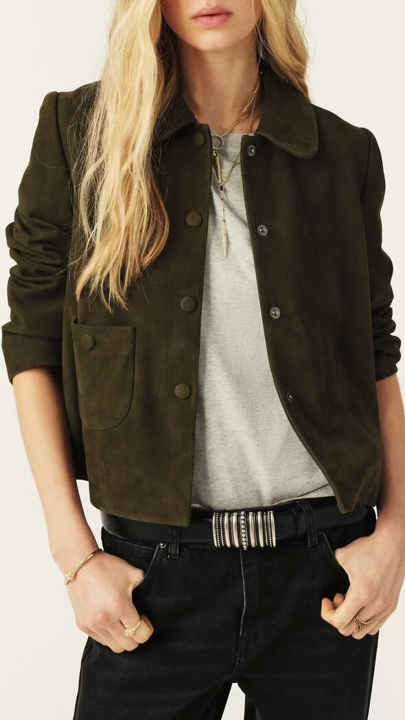 VESTE COL POLO EN DAIM KAKI BA&SH MILAS 
