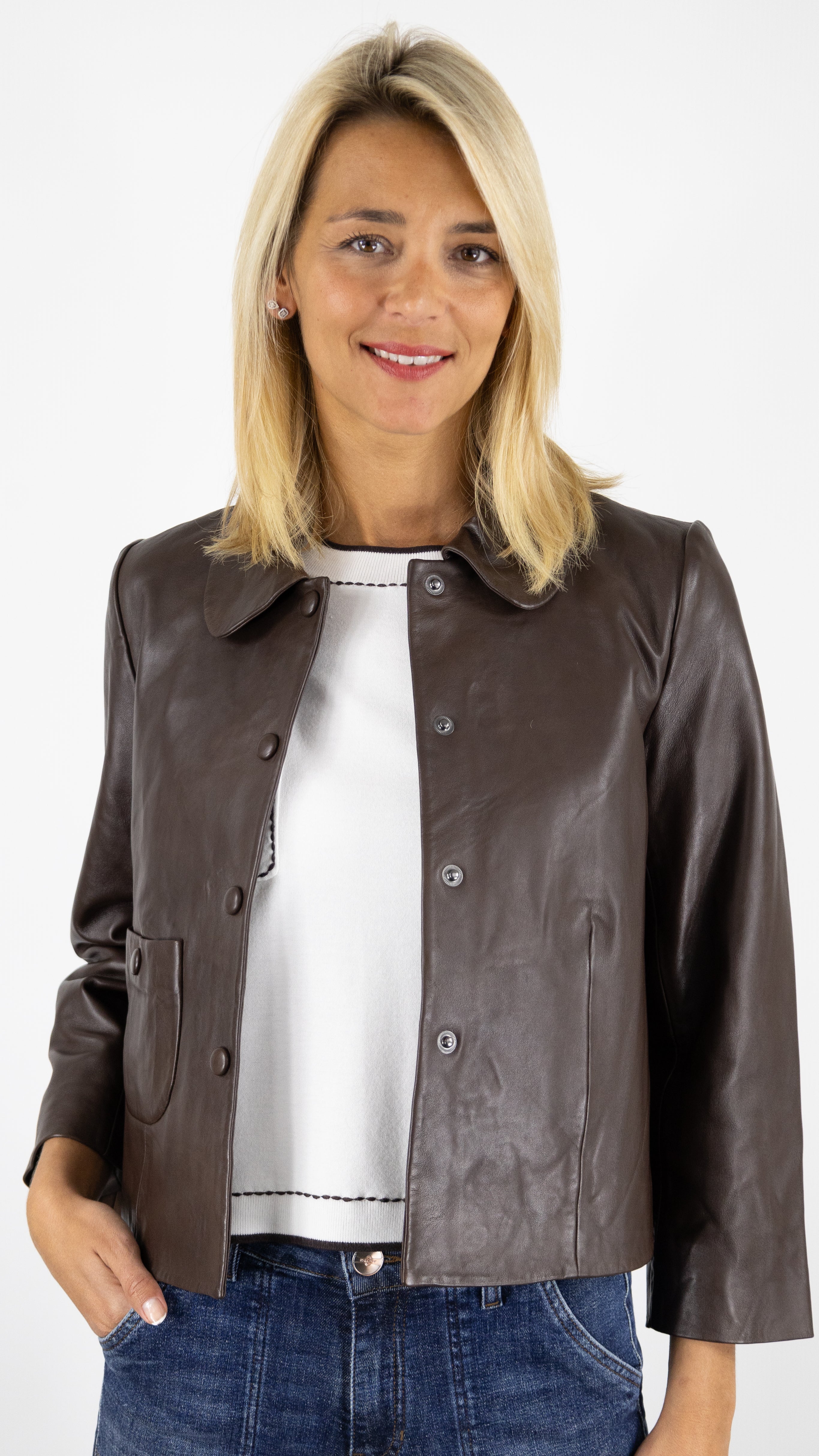 VESTE EN CUIR COURTE MARRON BA&SH MILOS JACKET