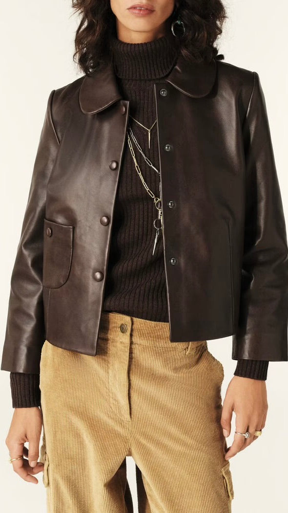 VESTE EN CUIR COURTE MARRON BA&SH MILOS JACKET