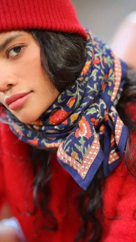 ECHARPE IMPRIME FLEURI INDIGO POUR FEMME BELLEMME MINA