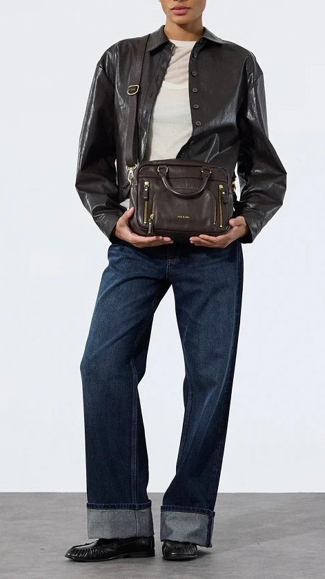 PETIT SAC A MAIN EN CUIR EBENE MARRON NAT & NIN MINI MACY 