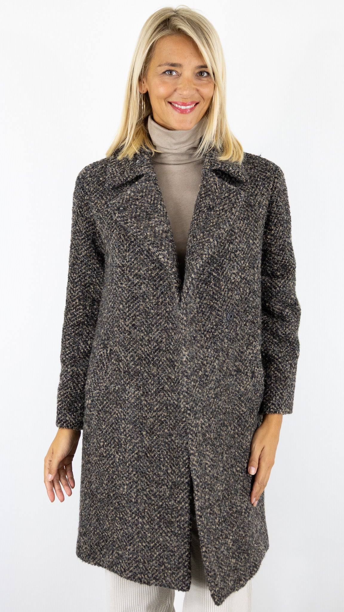 MANTEAU A CHEVRONS MAILLE BOUCLETTE MARRON FEMME  PABLO MIRTHA
