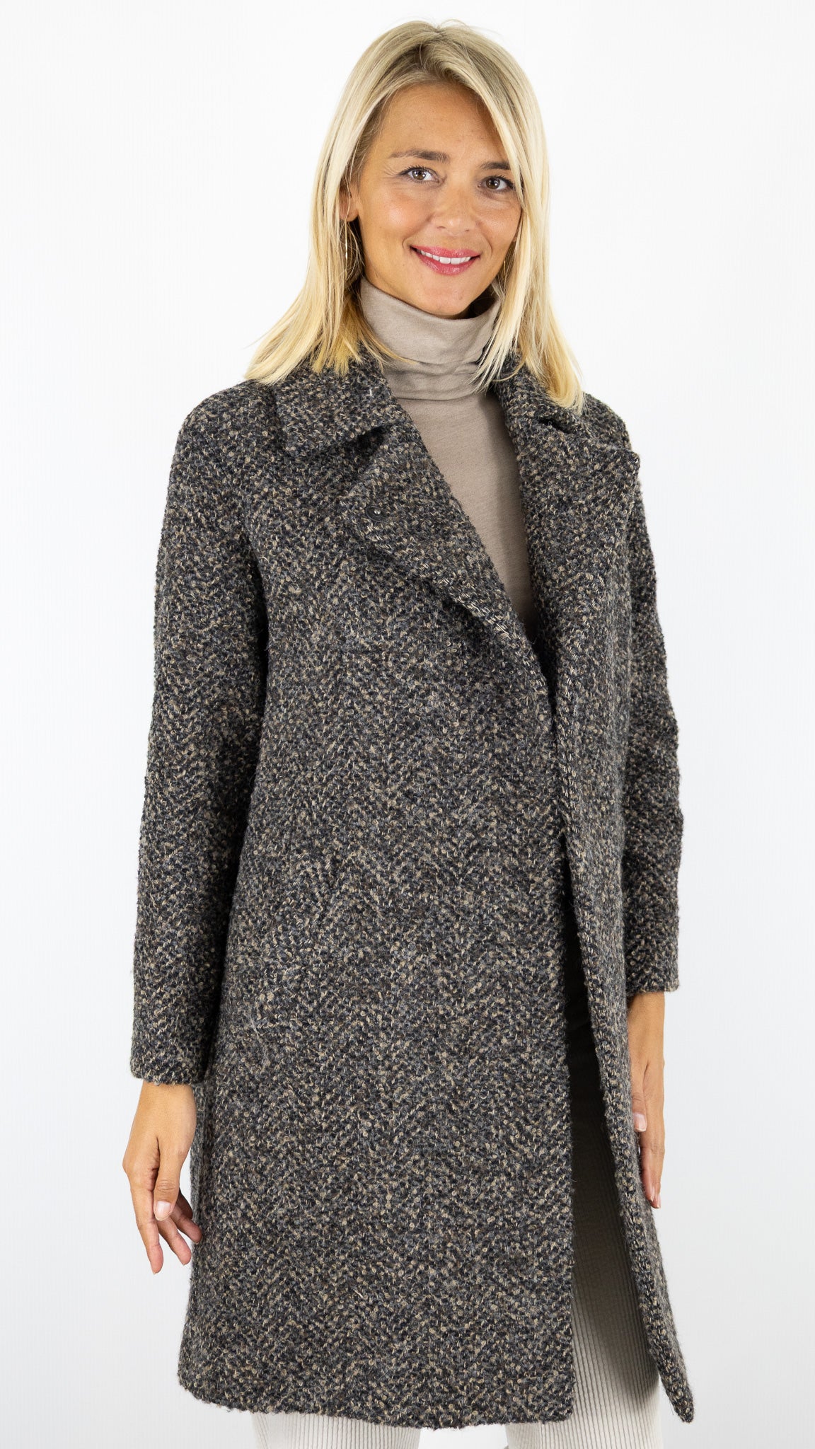 MANTEAU A CHEVRONS MAILLE BOUCLETTE MARRON FEMME  PABLO MIRTHA