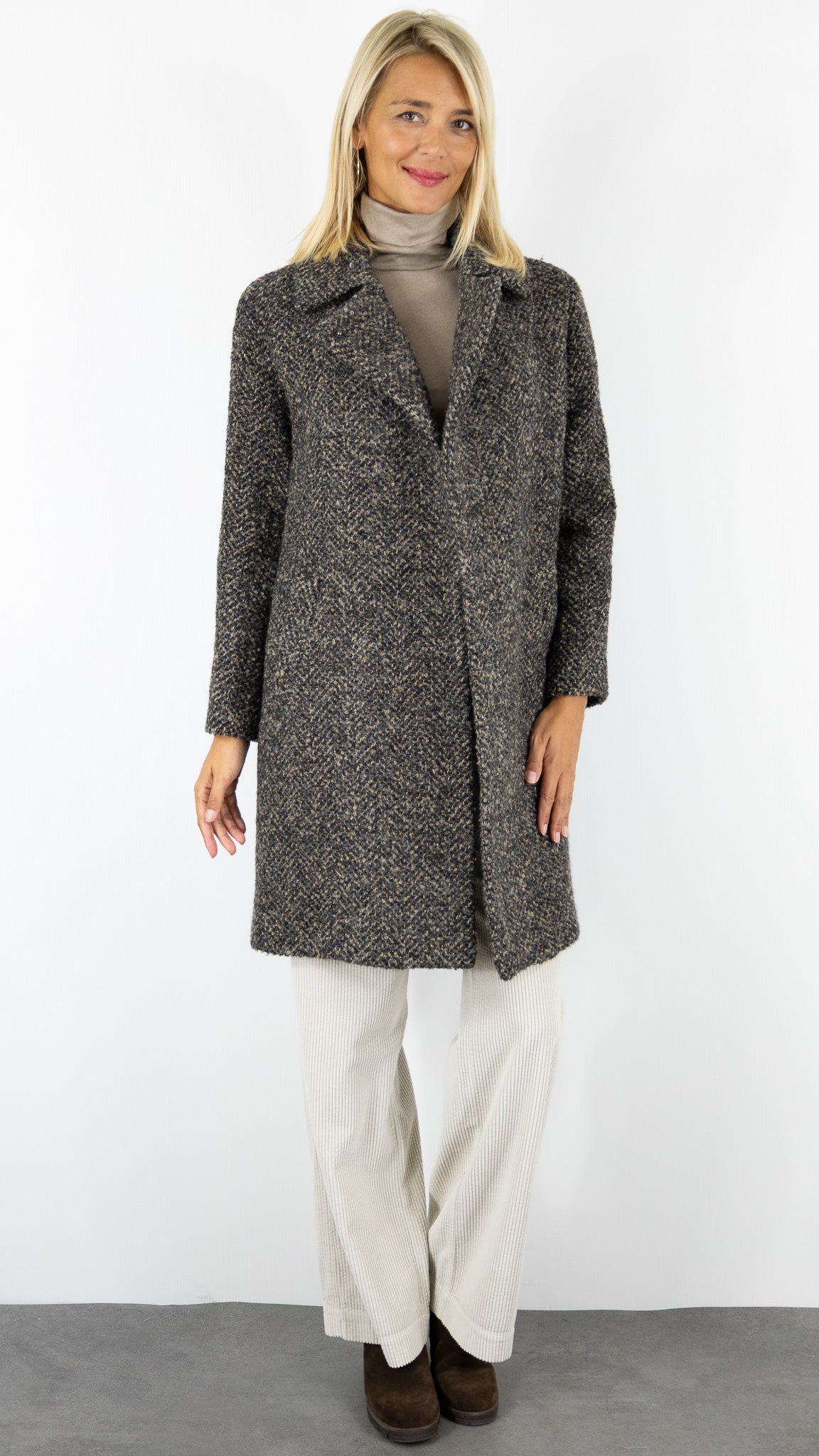 MANTEAU A CHEVRONS MAILLE BOUCLETTE MARRON FEMME  PABLO MIRTHA
