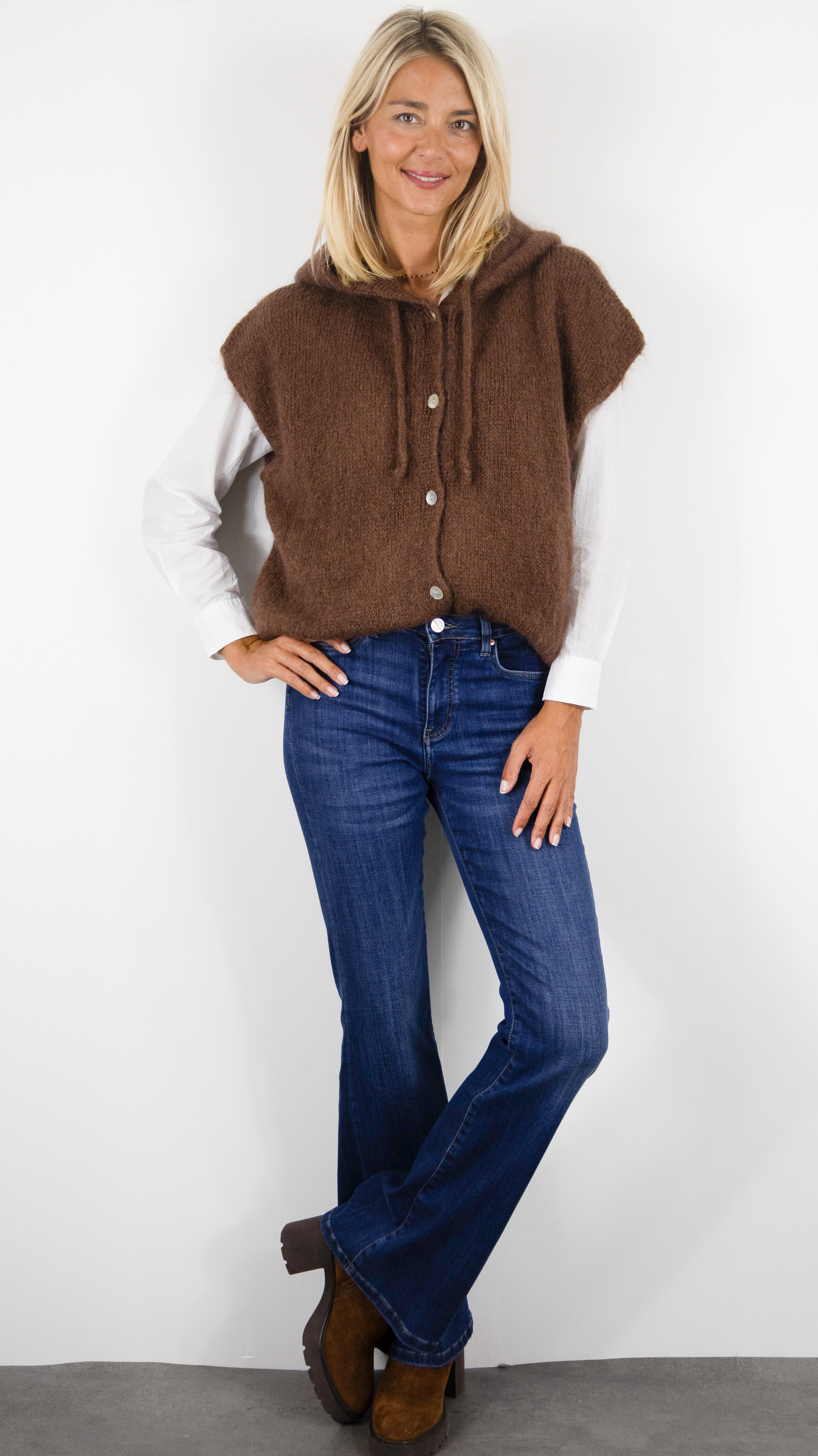GILET SANS MANCHES A CAPUCHE POUR FEMME MN7743 NAIS#COLOR_CHOCO