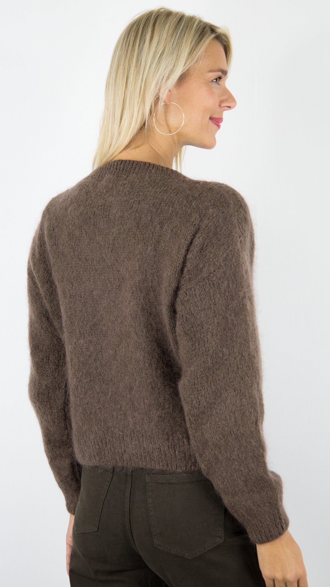GILET ZIPPE EN MOHAIR POUR FEMME  NAIS MN11005S#COLOR_CHOCO